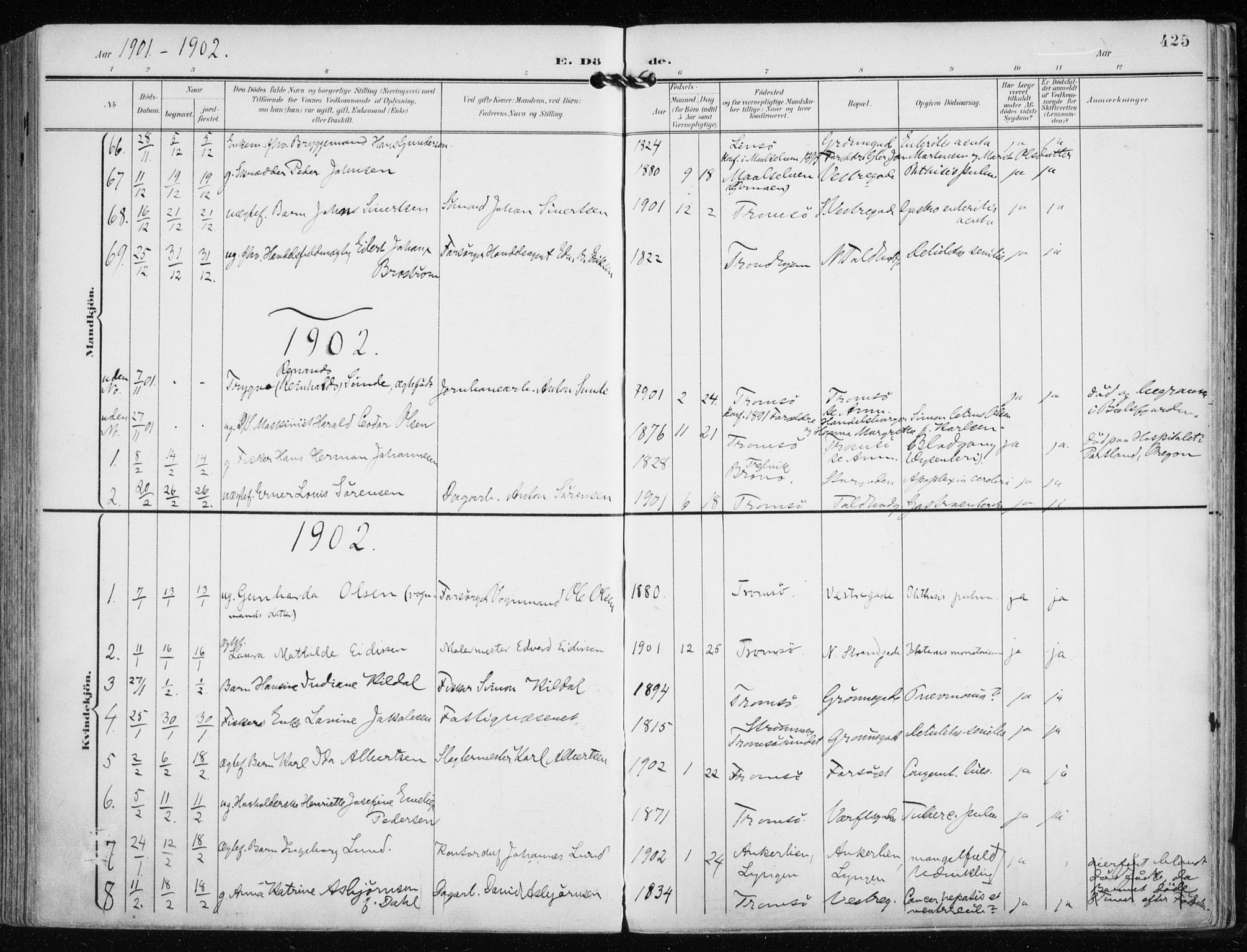 Tromsø sokneprestkontor/stiftsprosti/domprosti, SATØ/S-1343/G/Ga/L0016kirke: Parish register (official) no. 16, 1899-1906, p. 425