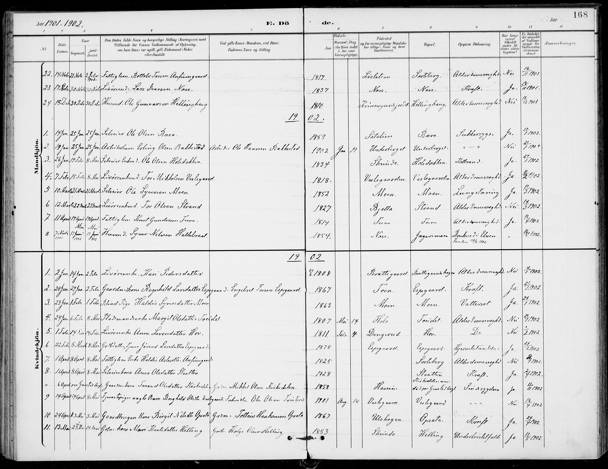 Ål kirkebøker, SAKO/A-249/F/Fa/L0009: Parish register (official) no. I 9, 1897-1915, p. 168