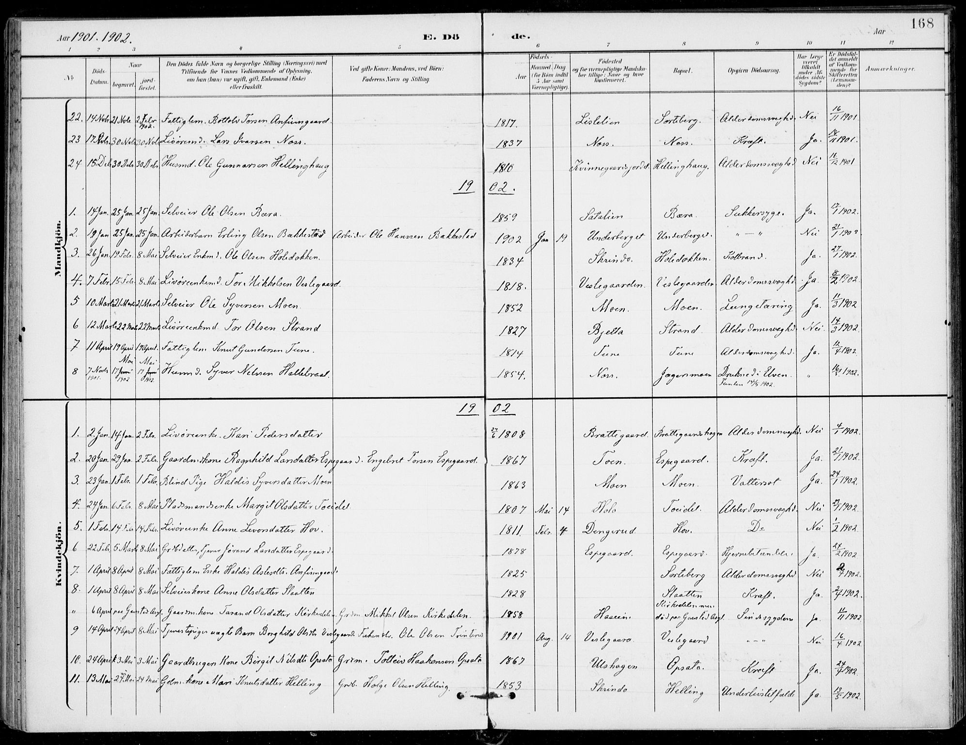 Ål kirkebøker, AV/SAKO-A-249/F/Fa/L0009: Parish register (official) no. I 9, 1897-1915, p. 168