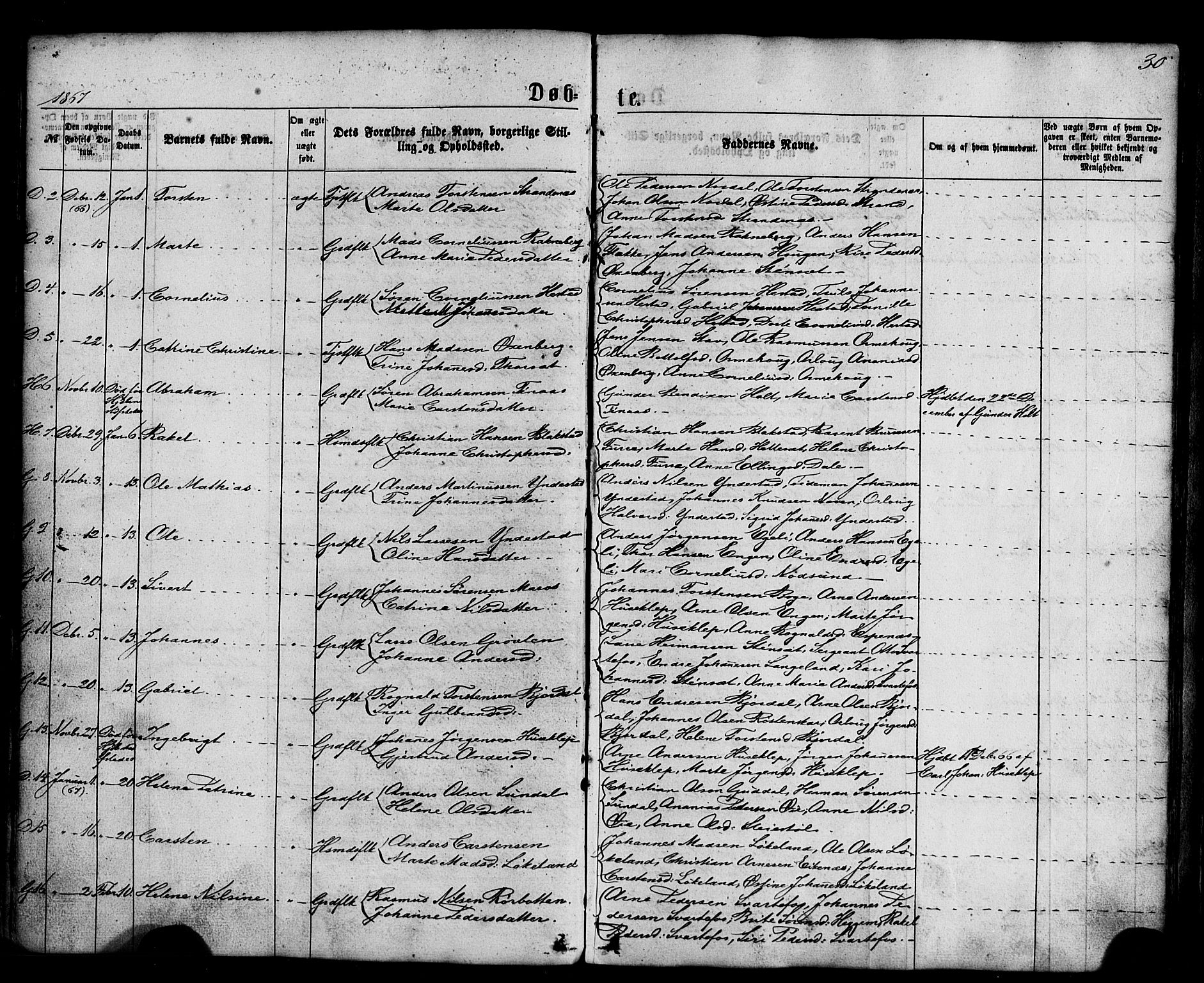 Fjaler sokneprestembete, AV/SAB-A-79801/H/Haa/Haaa/L0007: Parish register (official) no. A 7, 1862-1881, p. 30