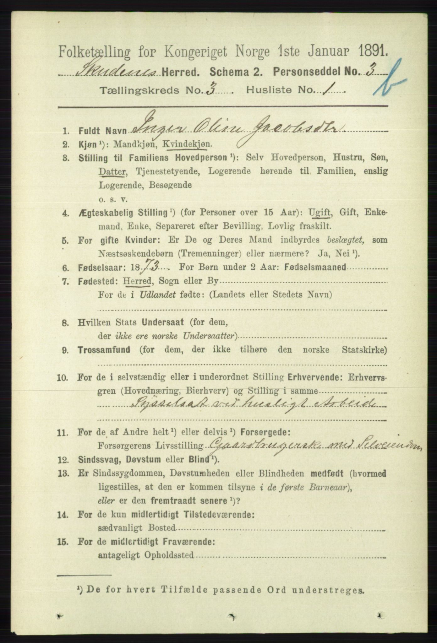 RA, 1891 census for 1150 Skudenes, 1891, p. 4000