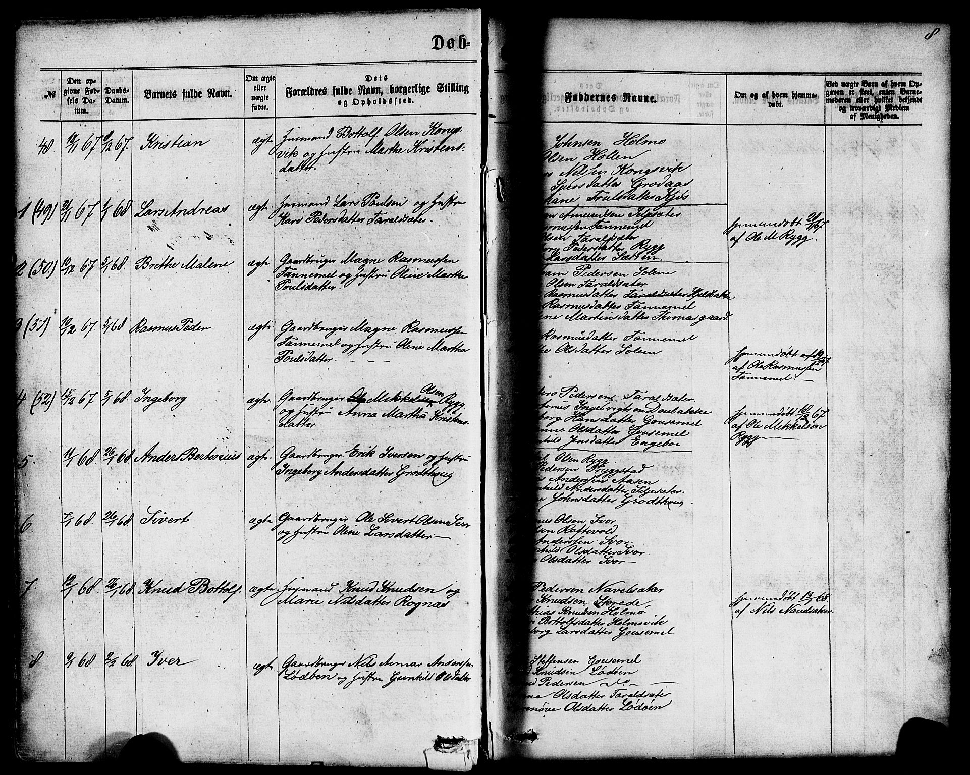 Hornindal sokneprestembete, SAB/A-82401/H/Haa/Haaa/L0002: Parish register (official) no. A 2, 1867-1884, p. 8