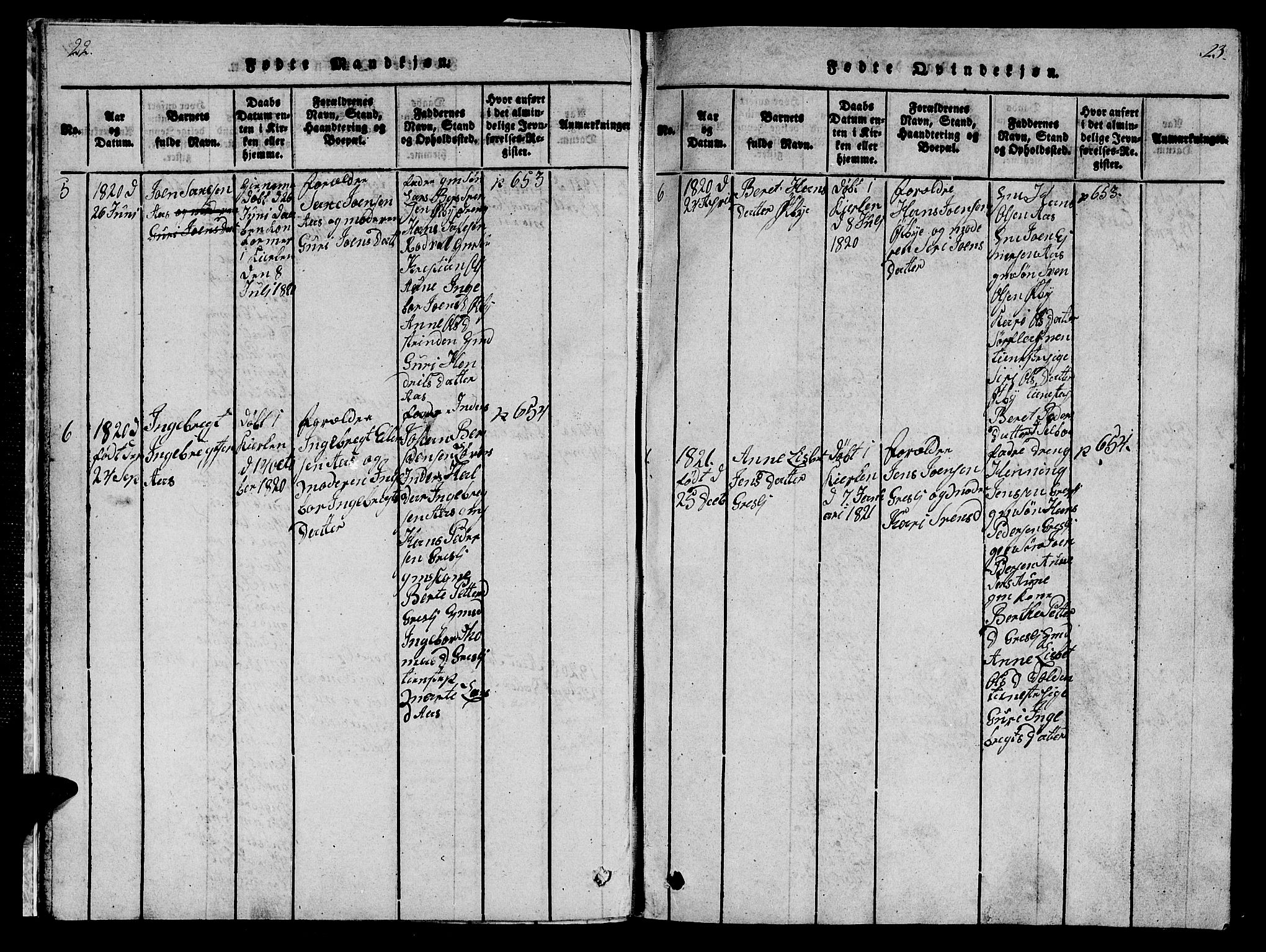 Ministerialprotokoller, klokkerbøker og fødselsregistre - Sør-Trøndelag, SAT/A-1456/698/L1164: Parish register (copy) no. 698C01, 1816-1861, p. 22-23