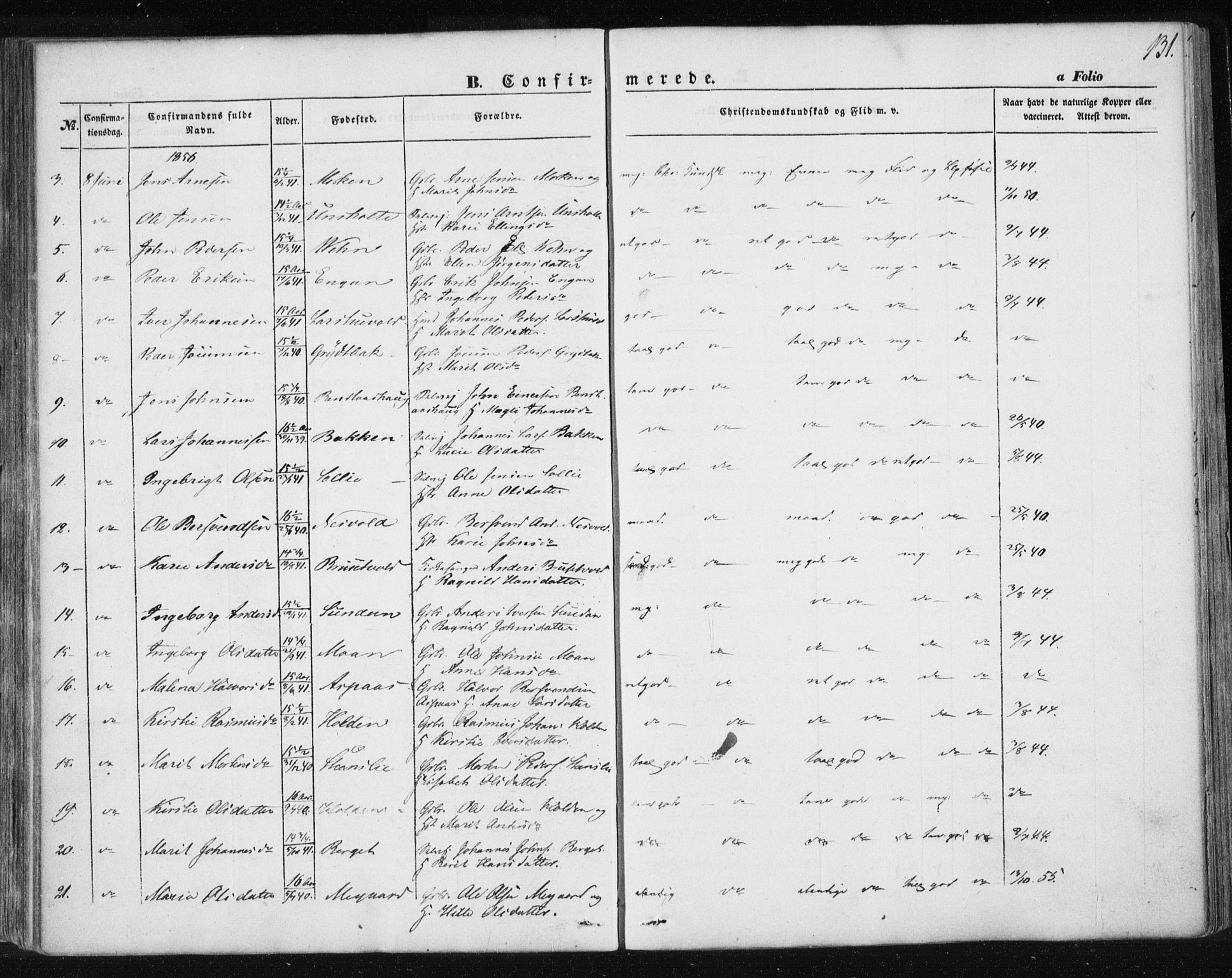 Ministerialprotokoller, klokkerbøker og fødselsregistre - Sør-Trøndelag, SAT/A-1456/685/L0965: Parish register (official) no. 685A06 /3, 1846-1859, p. 131