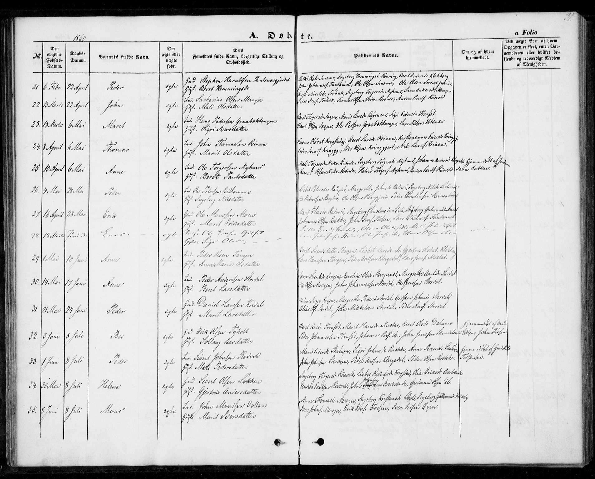 Ministerialprotokoller, klokkerbøker og fødselsregistre - Nord-Trøndelag, SAT/A-1458/706/L0040: Parish register (official) no. 706A01, 1850-1861, p. 34