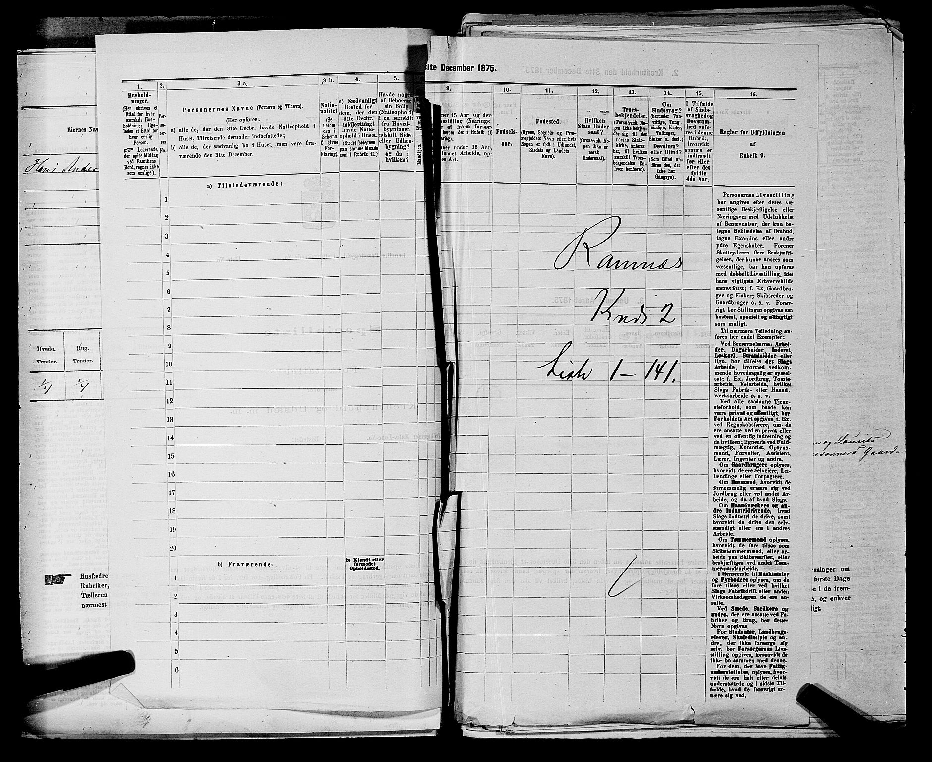 SAKO, 1875 census for 0718P Ramnes, 1875, p. 150