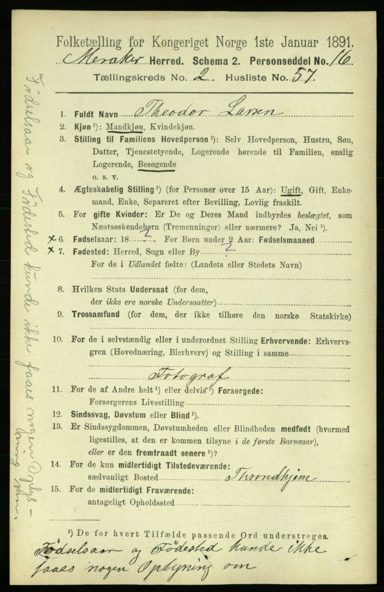 RA, 1891 census for 1711 Meråker, 1891, p. 993