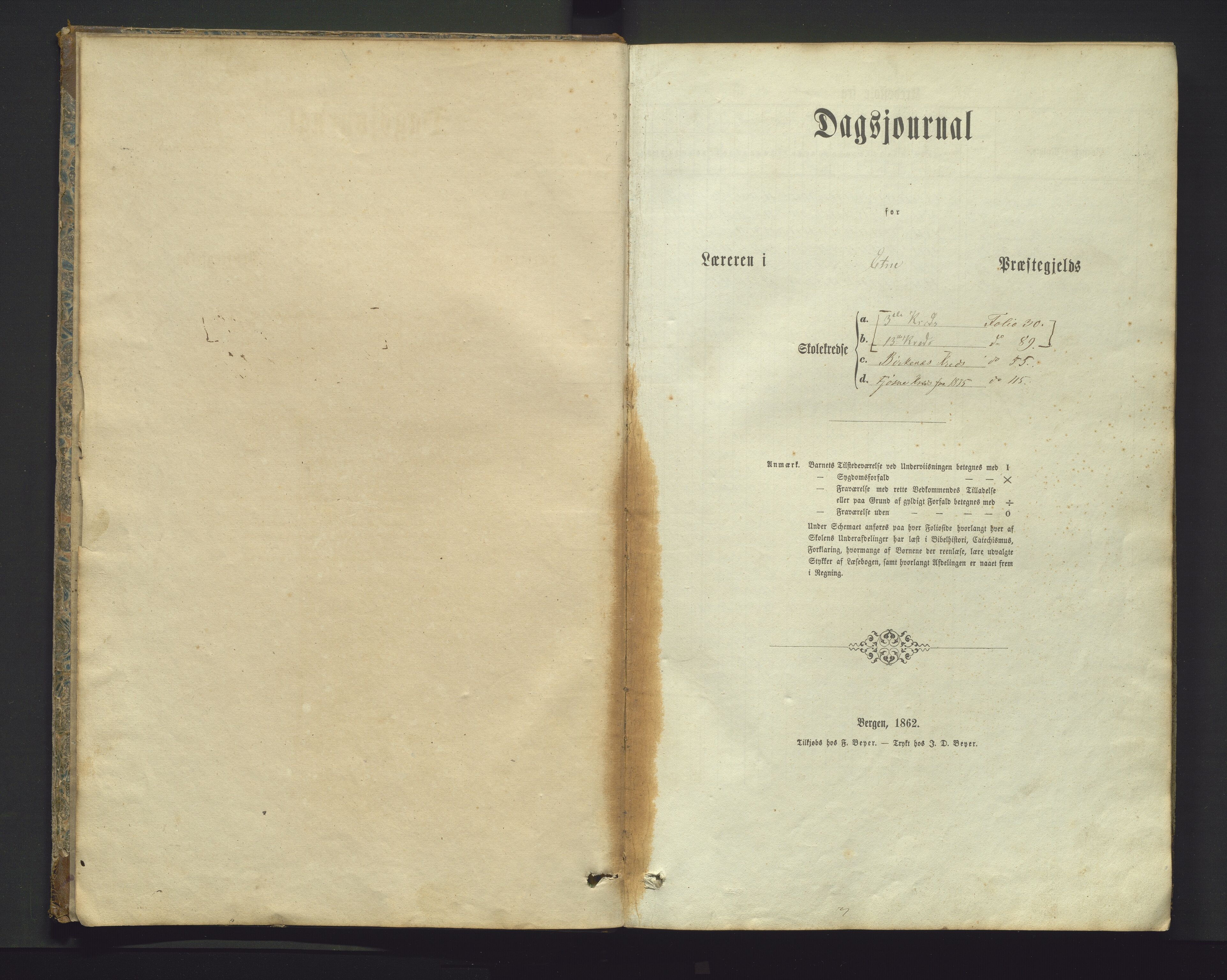 Etne kommune. Barneskulane, IKAH/1211-231/G/Ga/L0001: Dagsjournal m/karakterar, 1862-1883