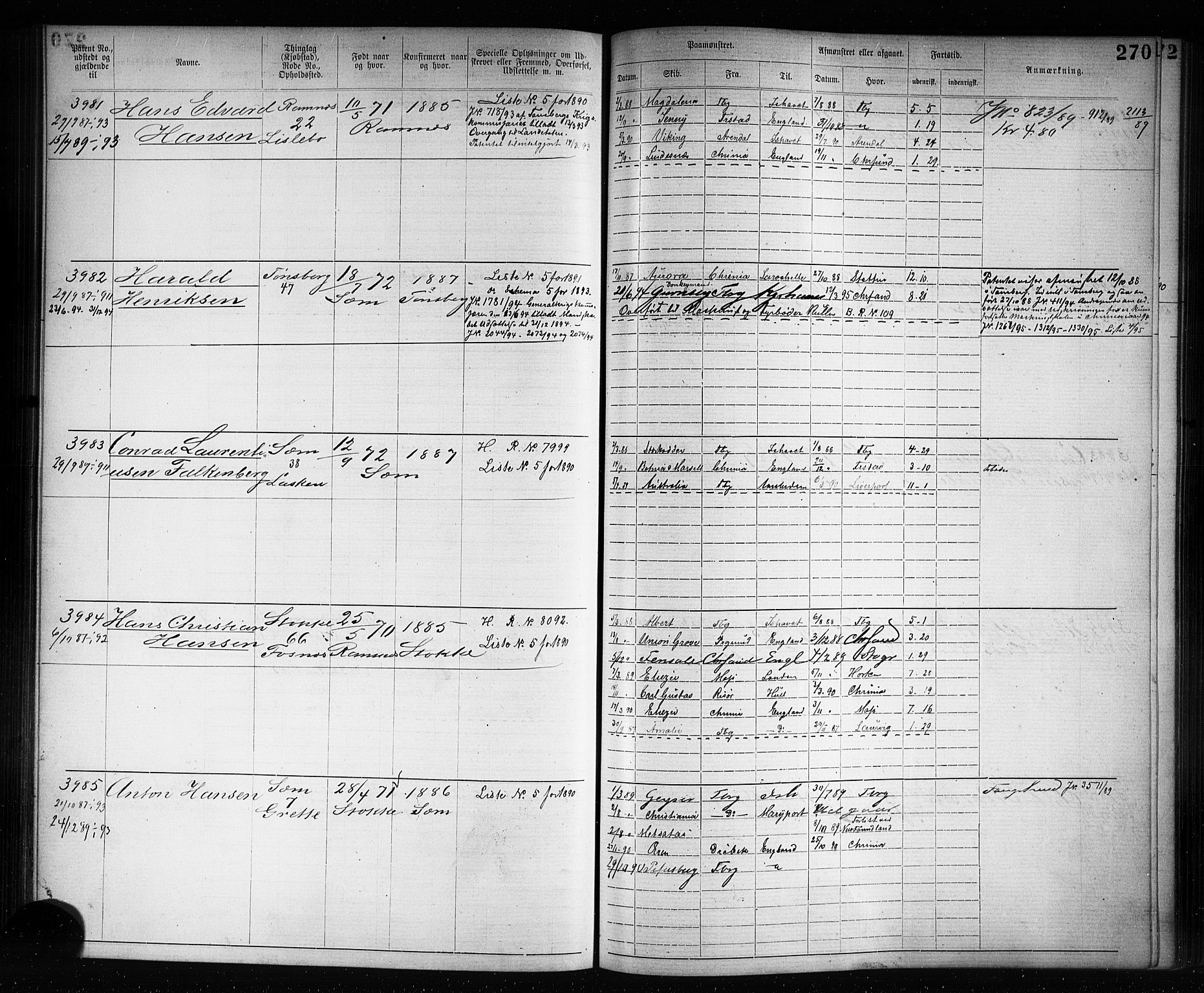 Tønsberg innrulleringskontor, AV/SAKO-A-786/F/Fb/L0007: Annotasjonsrulle Patent nr. 2636-5150, 1881-1892, p. 271