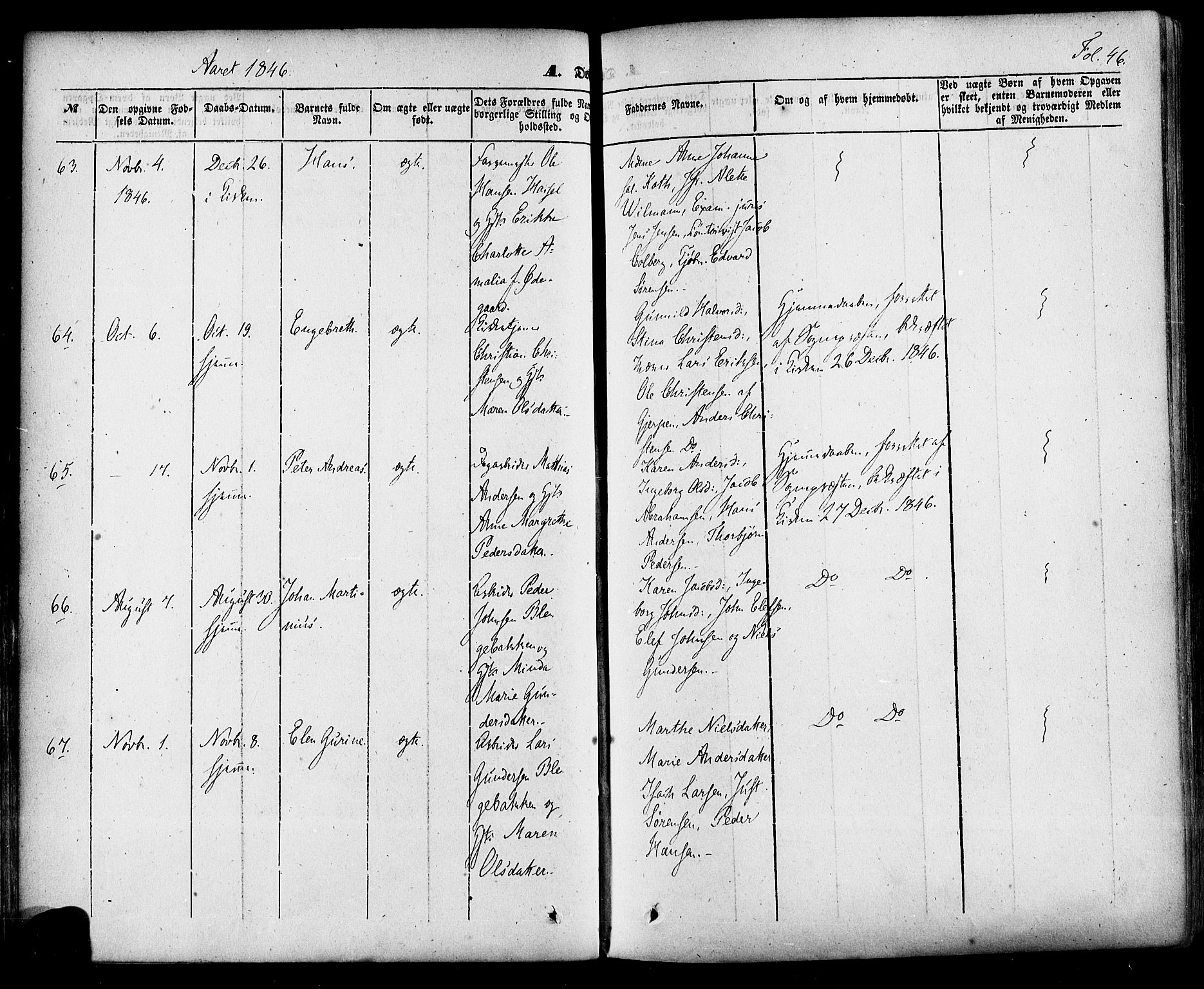 Skien kirkebøker, AV/SAKO-A-302/F/Fa/L0006a: Parish register (official) no. 6A, 1843-1856, p. 46