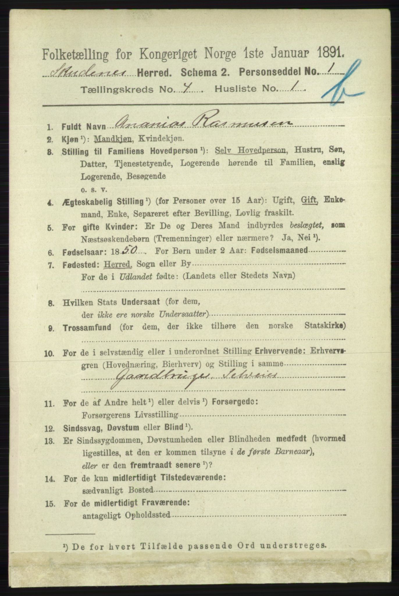 RA, 1891 census for 1150 Skudenes, 1891, p. 4548