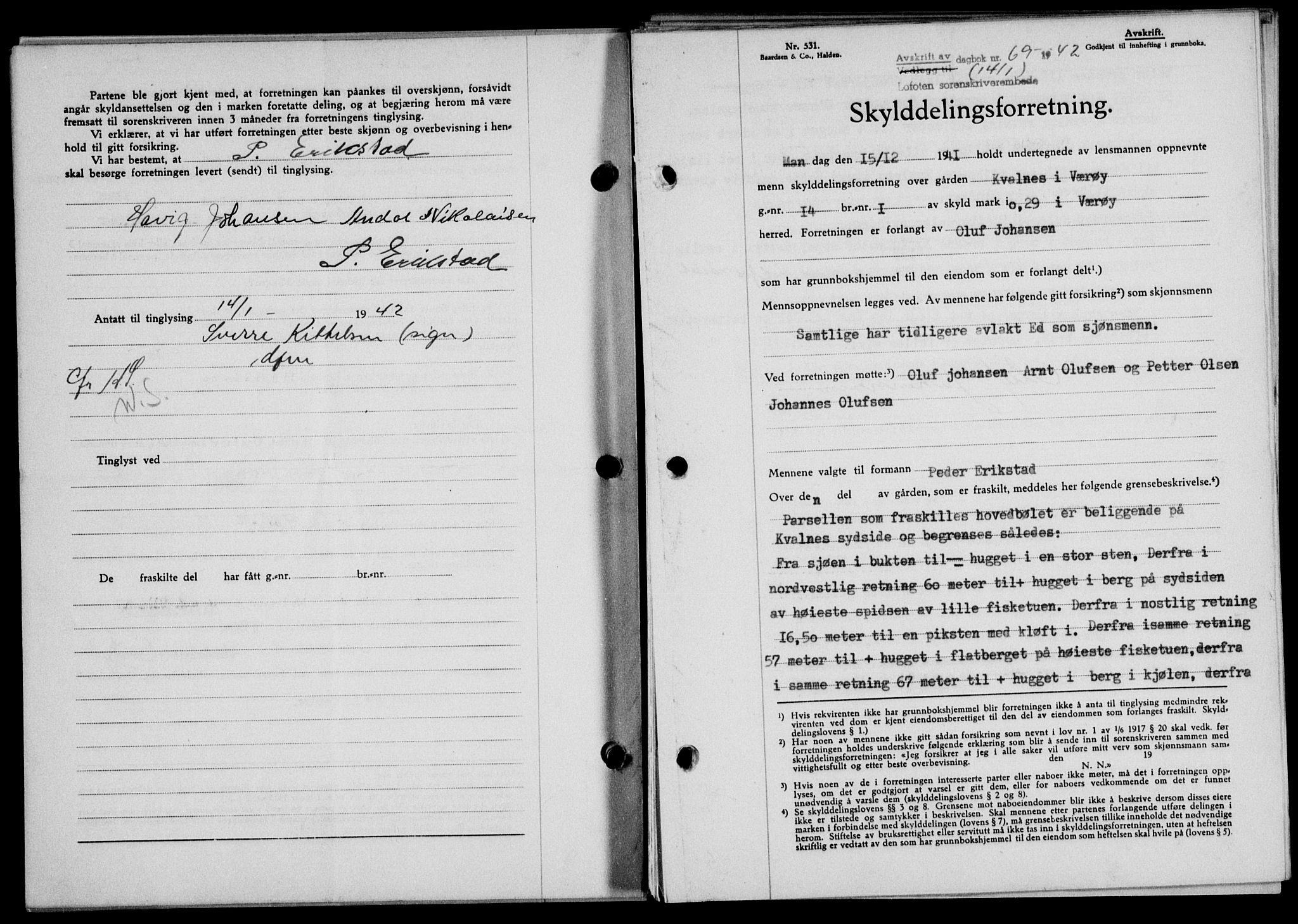 Lofoten sorenskriveri, SAT/A-0017/1/2/2C/L0009a: Mortgage book no. 9a, 1941-1942, Diary no: : 69/1942