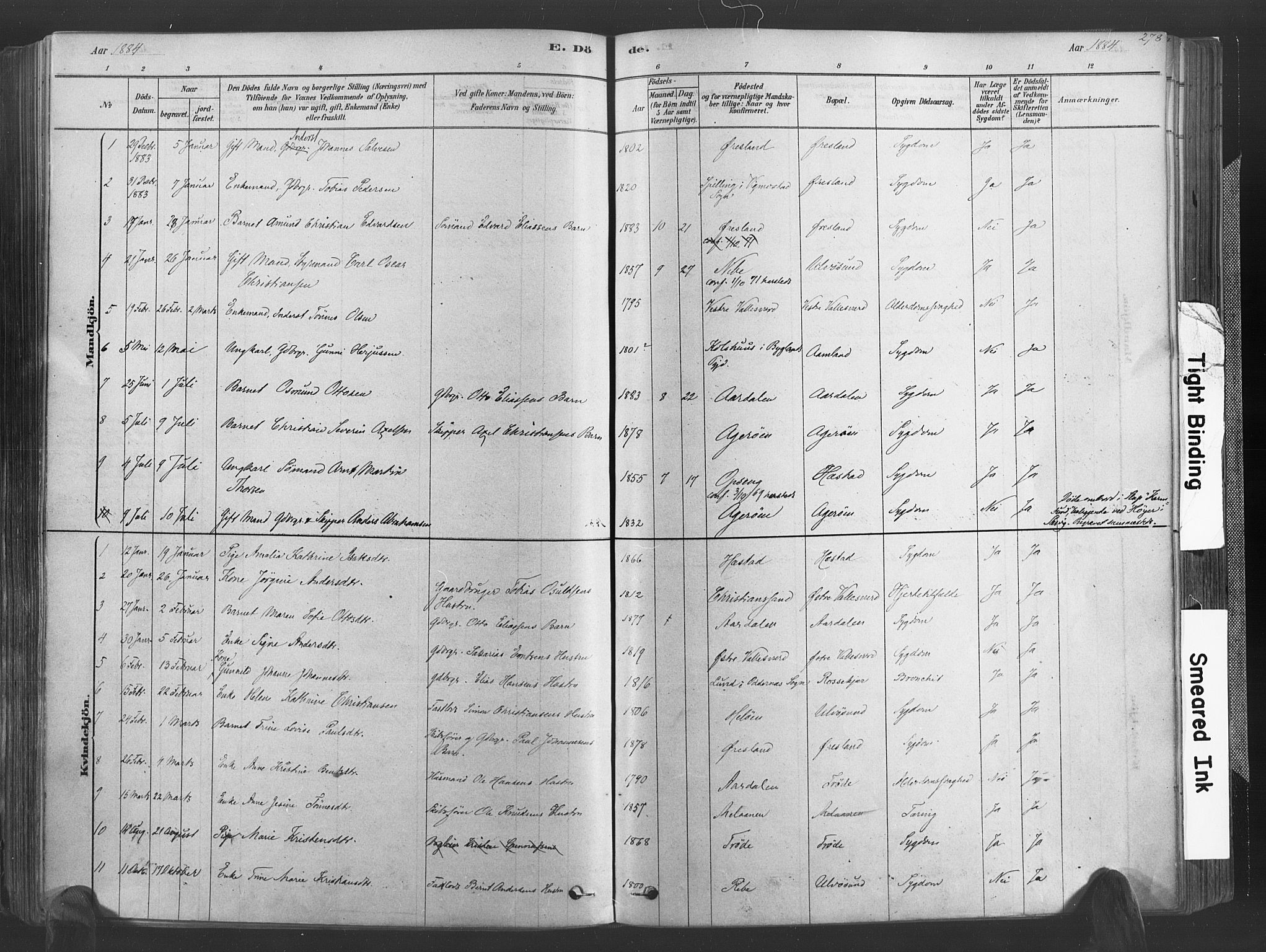 Høvåg sokneprestkontor, SAK/1111-0025/F/Fa/L0005: Parish register (official) no. A 5, 1878-1893, p. 278