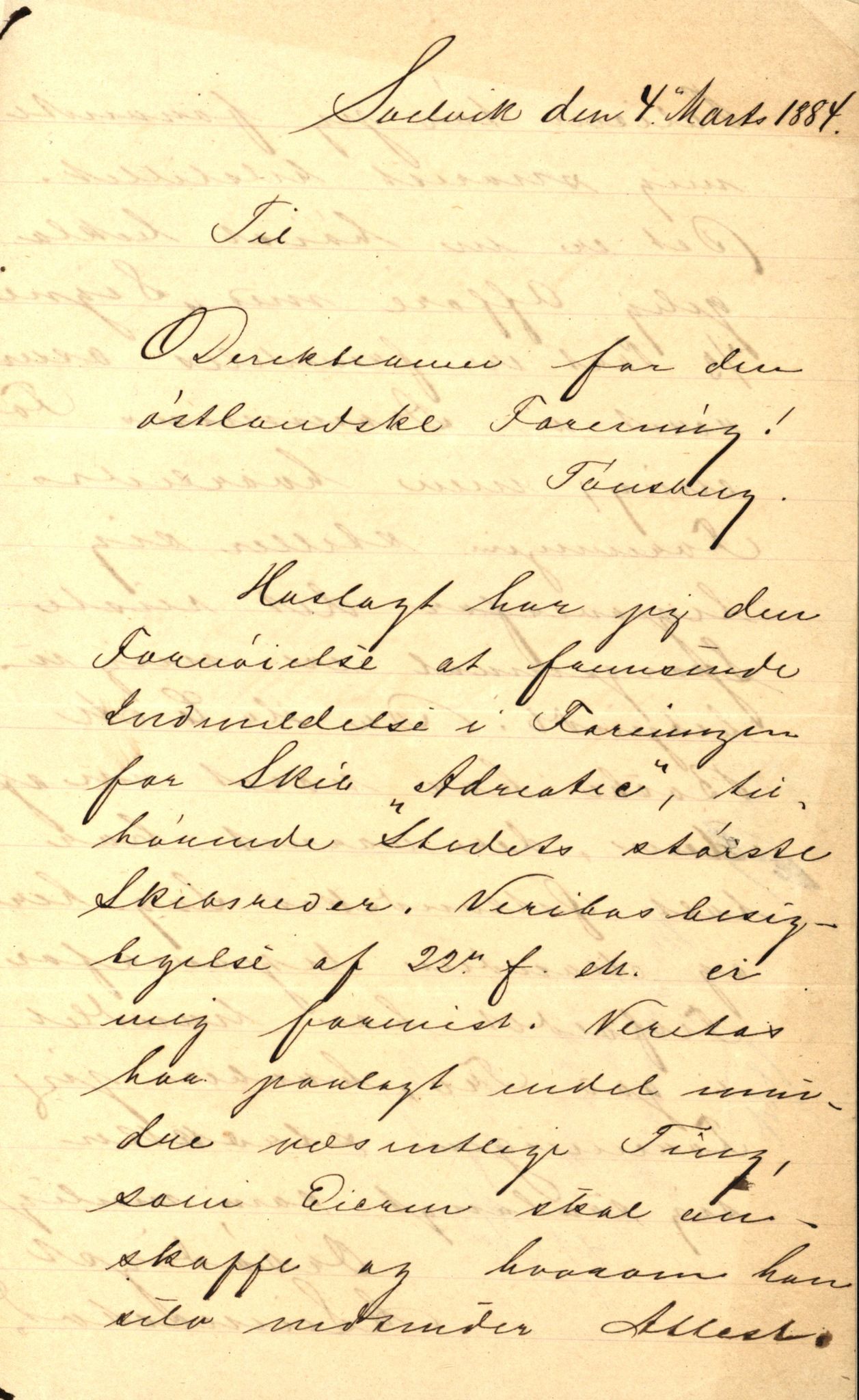 Pa 63 - Østlandske skibsassuranceforening, VEMU/A-1079/G/Ga/L0017/0005: Havaridokumenter / Signe, Hurra, Activ, Sjofna, Senior, Scandia, 1884, p. 43