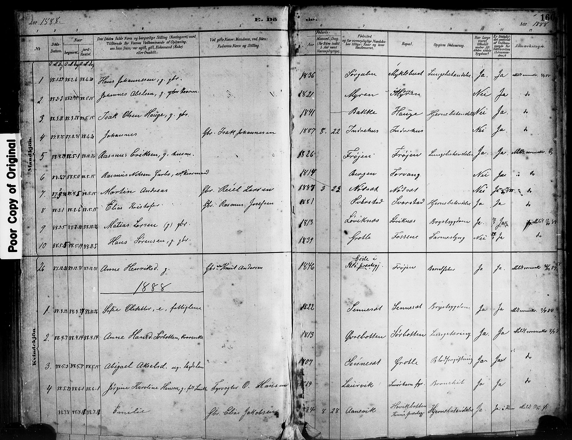 Bremanger sokneprestembete, SAB/A-82201/H/Haa/Haab/L0001: Parish register (official) no. B 1, 1884-1895, p. 160