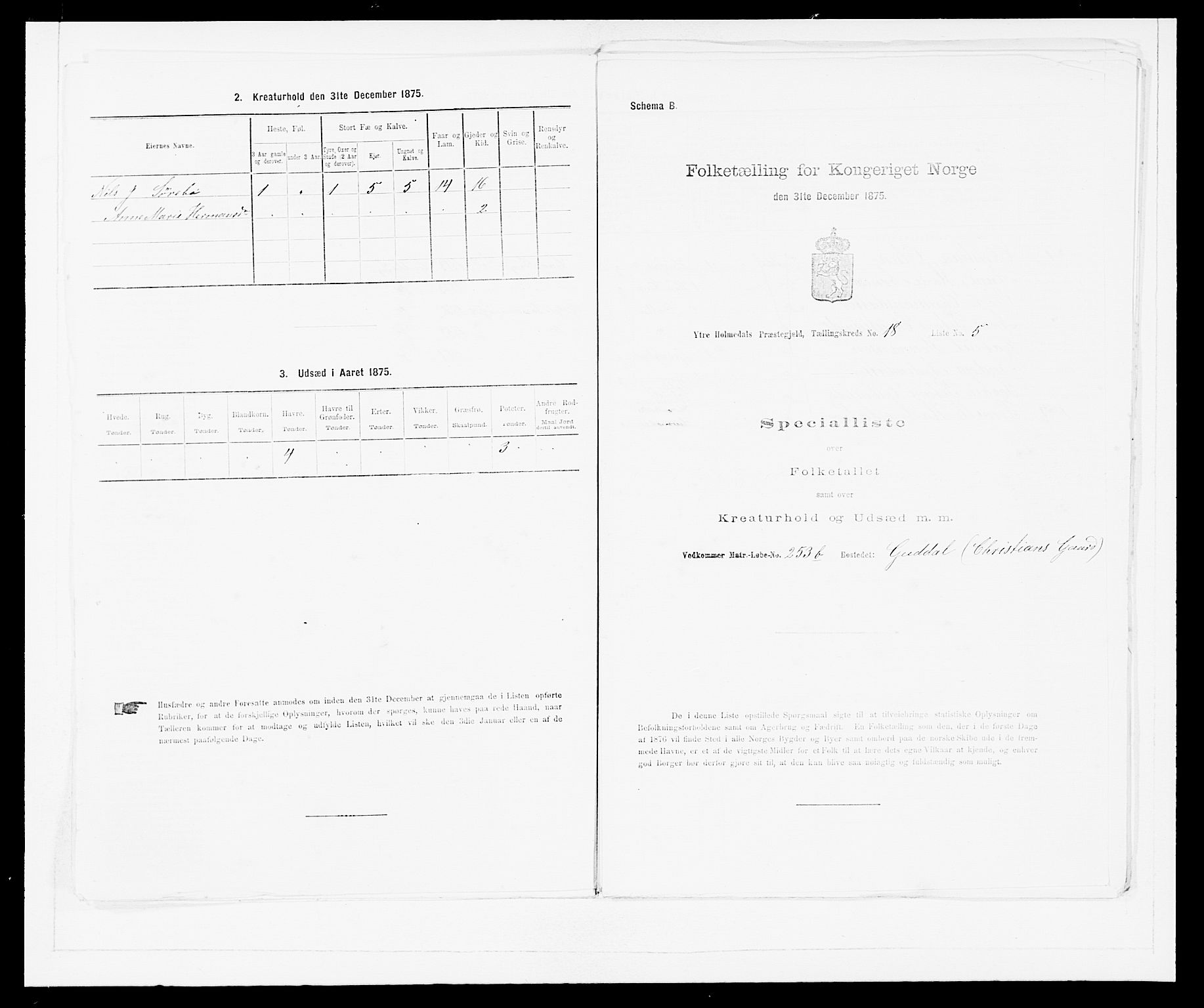 SAB, 1875 census for 1429P Ytre Holmedal, 1875, p. 1154