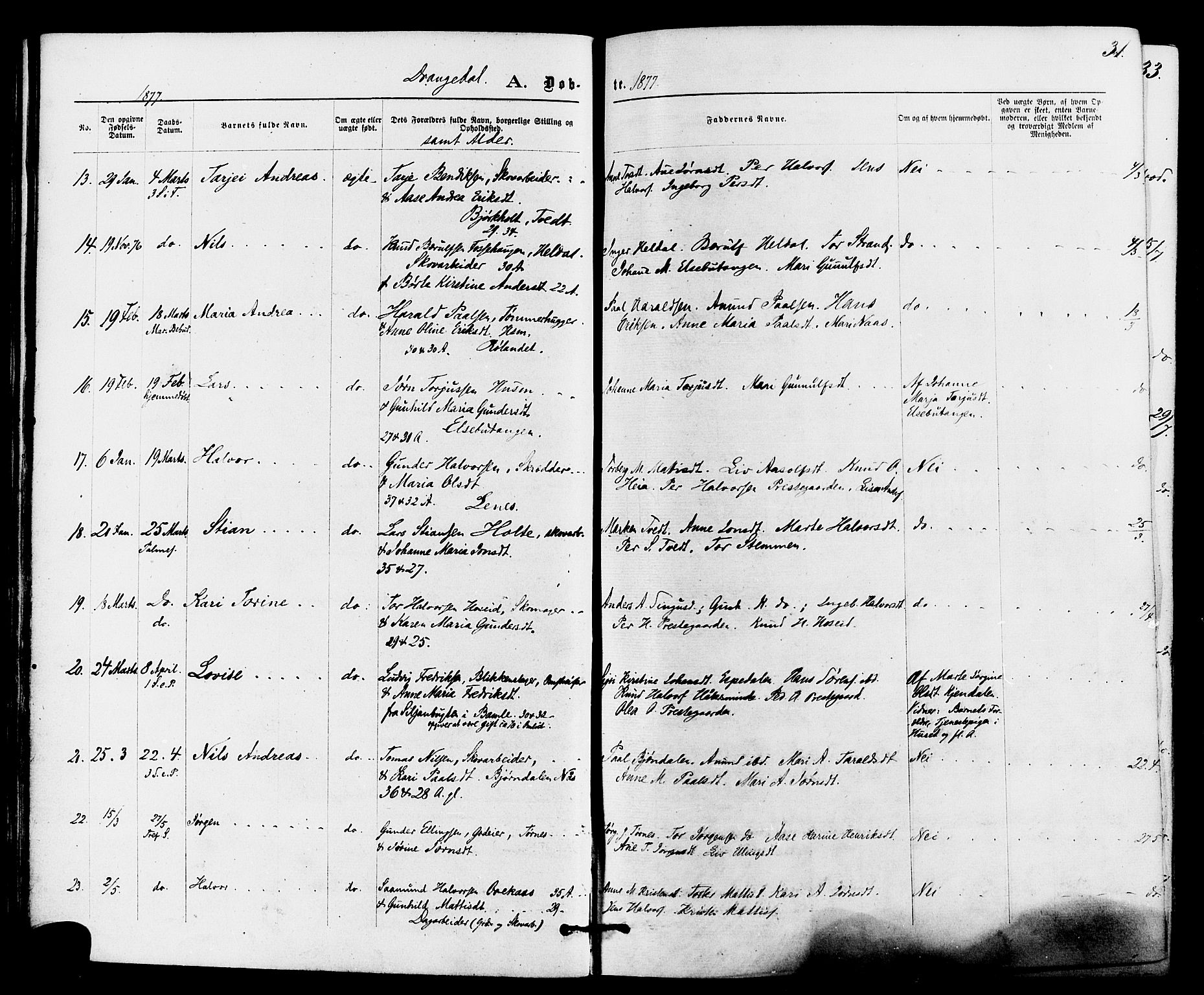 Drangedal kirkebøker, AV/SAKO-A-258/F/Fa/L0009: Parish register (official) no. 9 /1, 1872-1884, p. 31