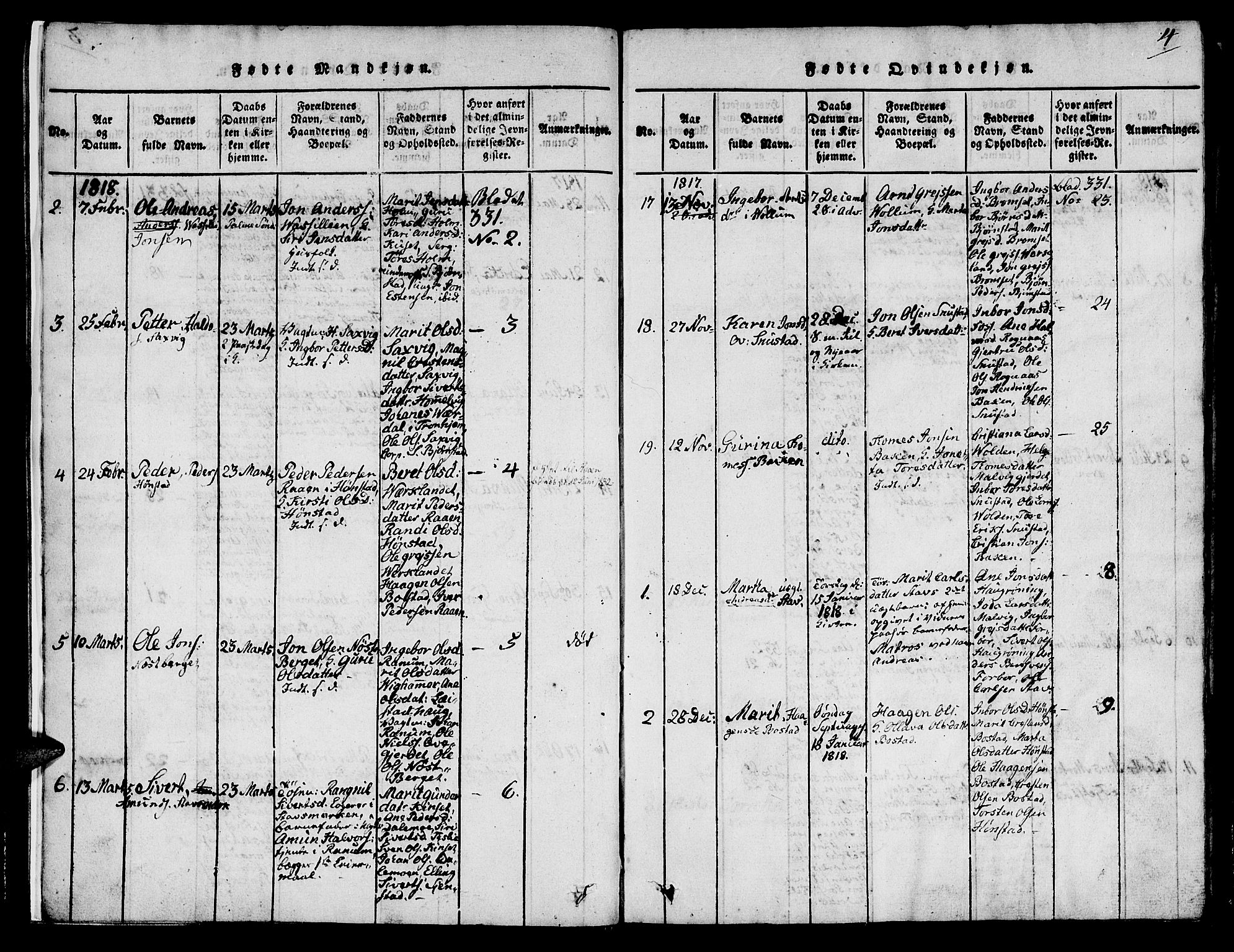 Ministerialprotokoller, klokkerbøker og fødselsregistre - Sør-Trøndelag, SAT/A-1456/616/L0420: Parish register (copy) no. 616C03, 1817-1835, p. 4