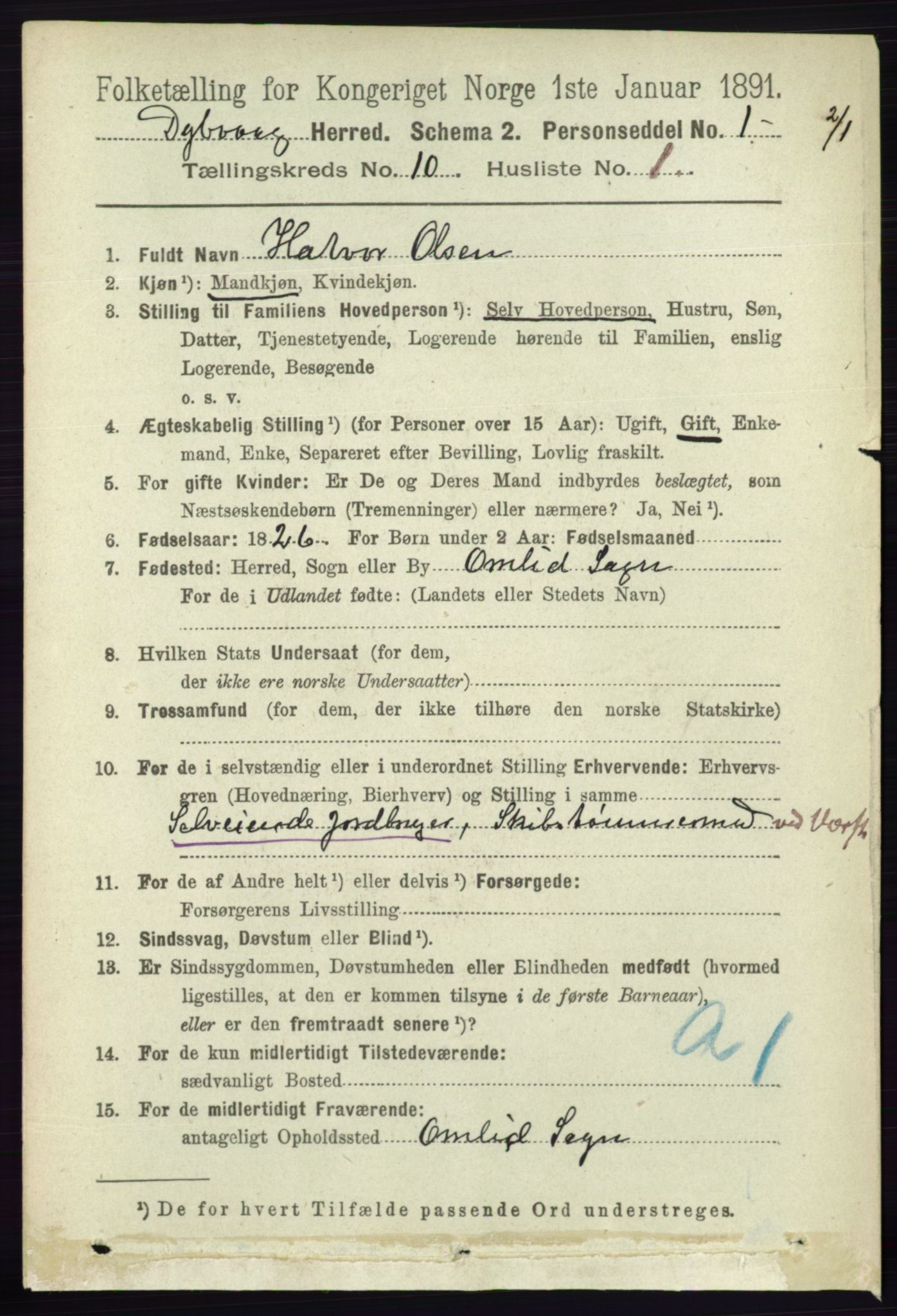 RA, 1891 census for 0915 Dypvåg, 1891, p. 3704