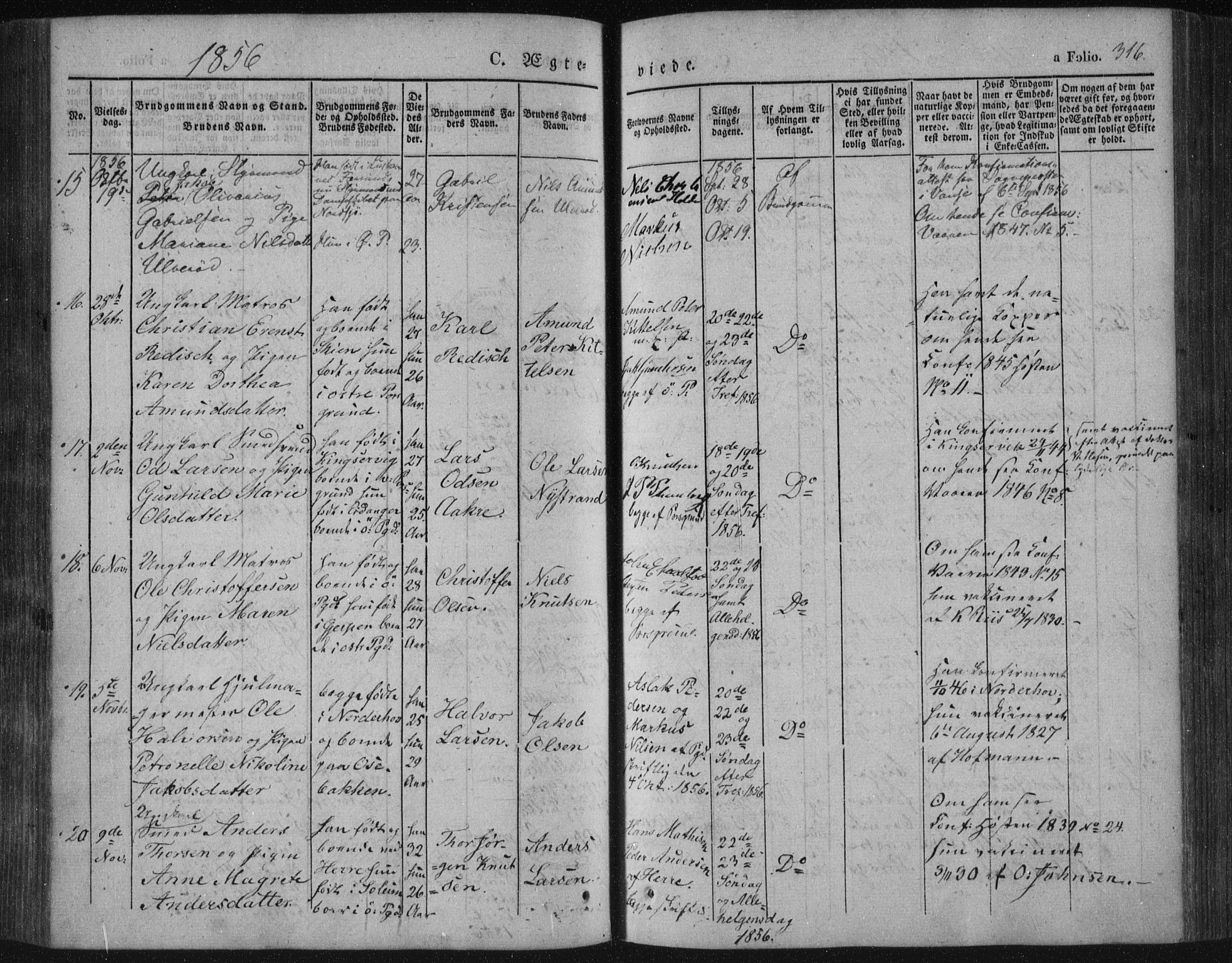 Porsgrunn kirkebøker , AV/SAKO-A-104/F/Fa/L0006: Parish register (official) no. 6, 1841-1857, p. 316