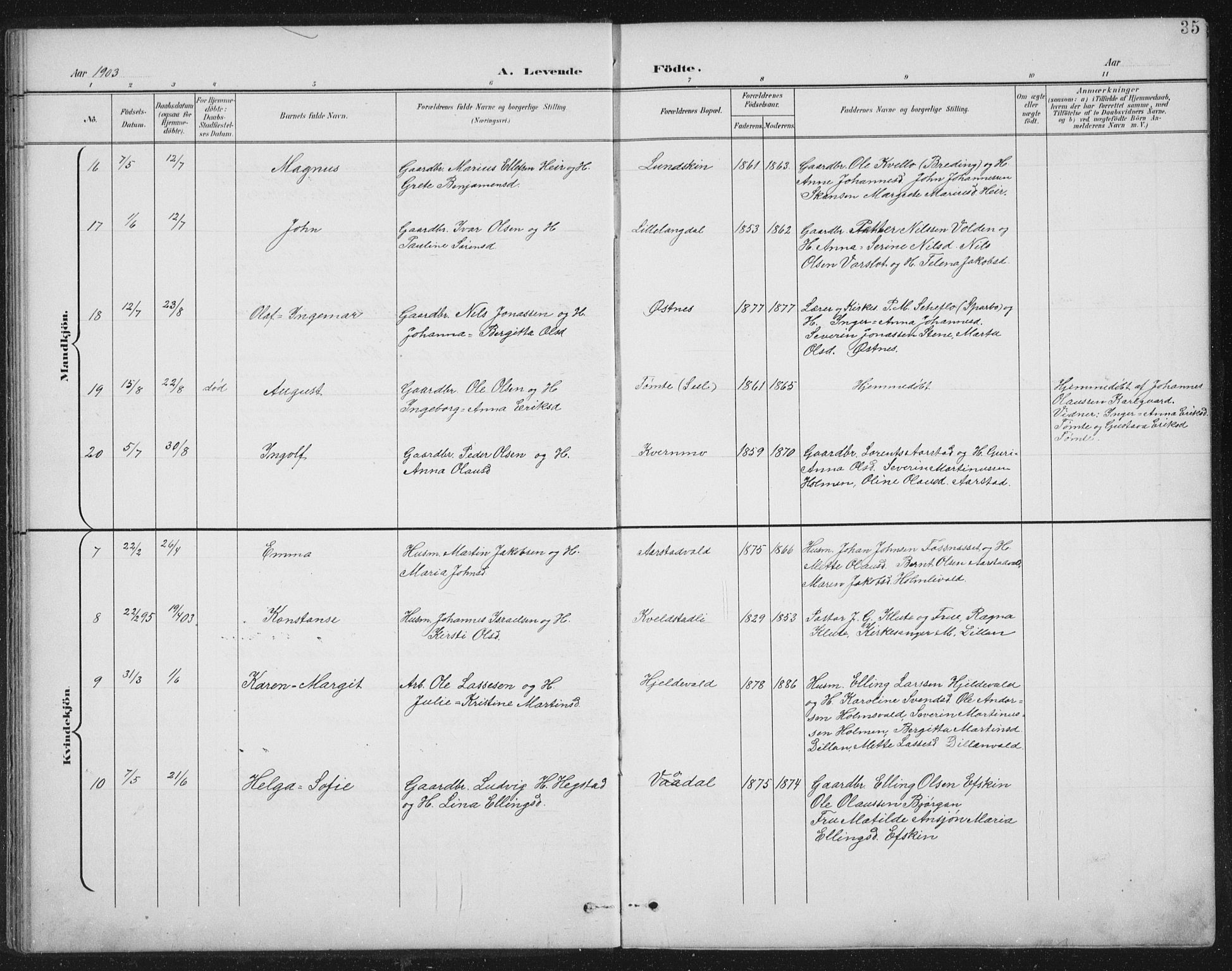 Ministerialprotokoller, klokkerbøker og fødselsregistre - Nord-Trøndelag, AV/SAT-A-1458/724/L0269: Parish register (copy) no. 724C05, 1899-1920, p. 35