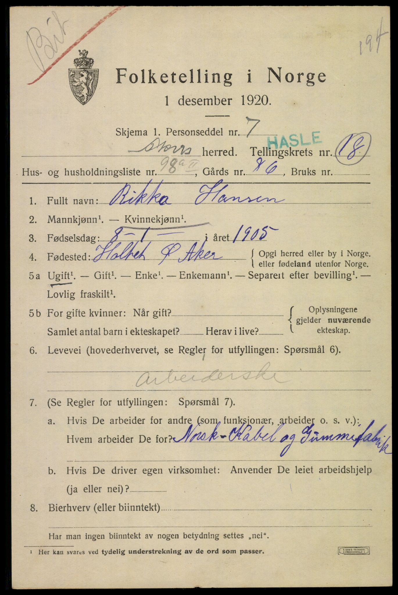 SAO, 1920 census for Aker, 1920, p. 116174