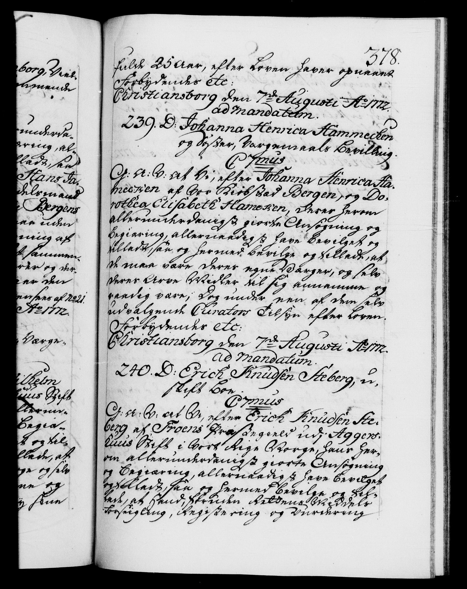 Danske Kanselli 1572-1799, RA/EA-3023/F/Fc/Fca/Fcaa/L0045: Norske registre "Norske eller 3. dept.s åpne brev, 1771-1773, p. 378a