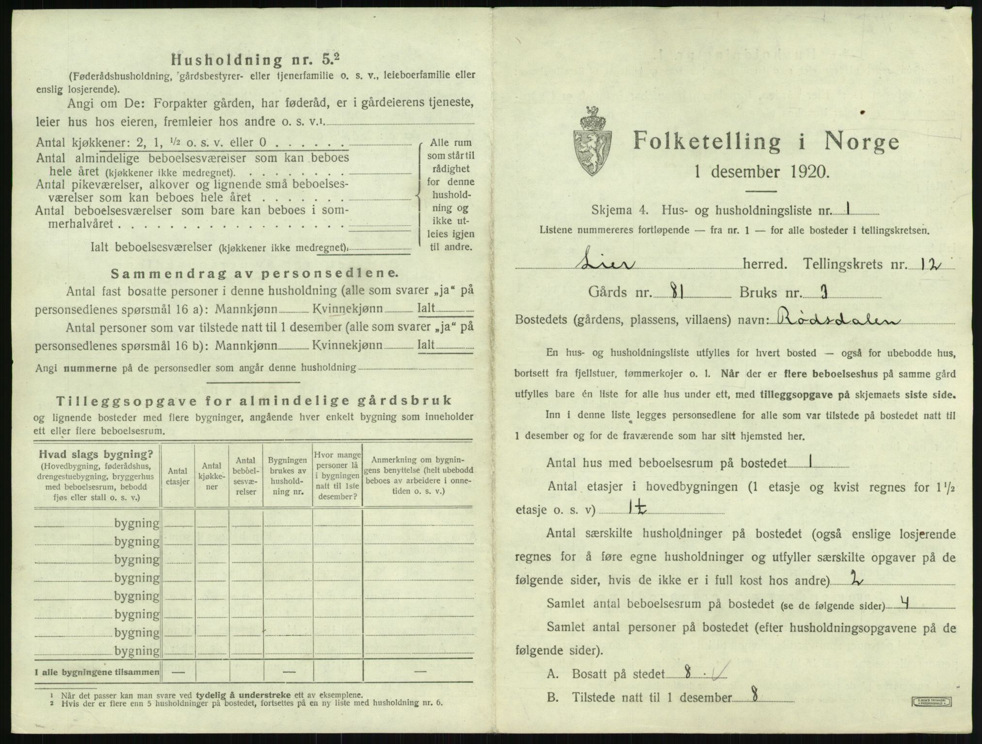 SAKO, 1920 census for Lier, 1920, p. 2022