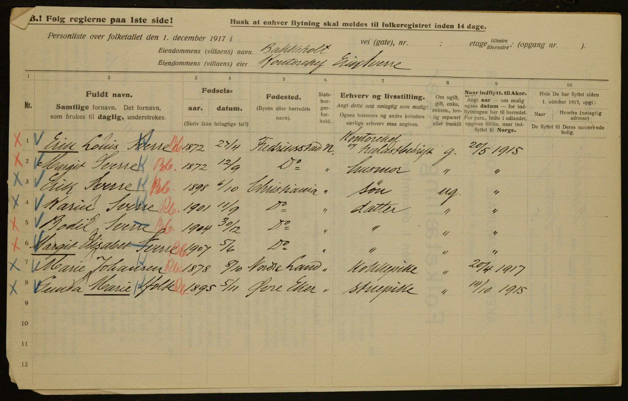 OBA, Municipal Census 1917 for Aker, 1917, p. 3021