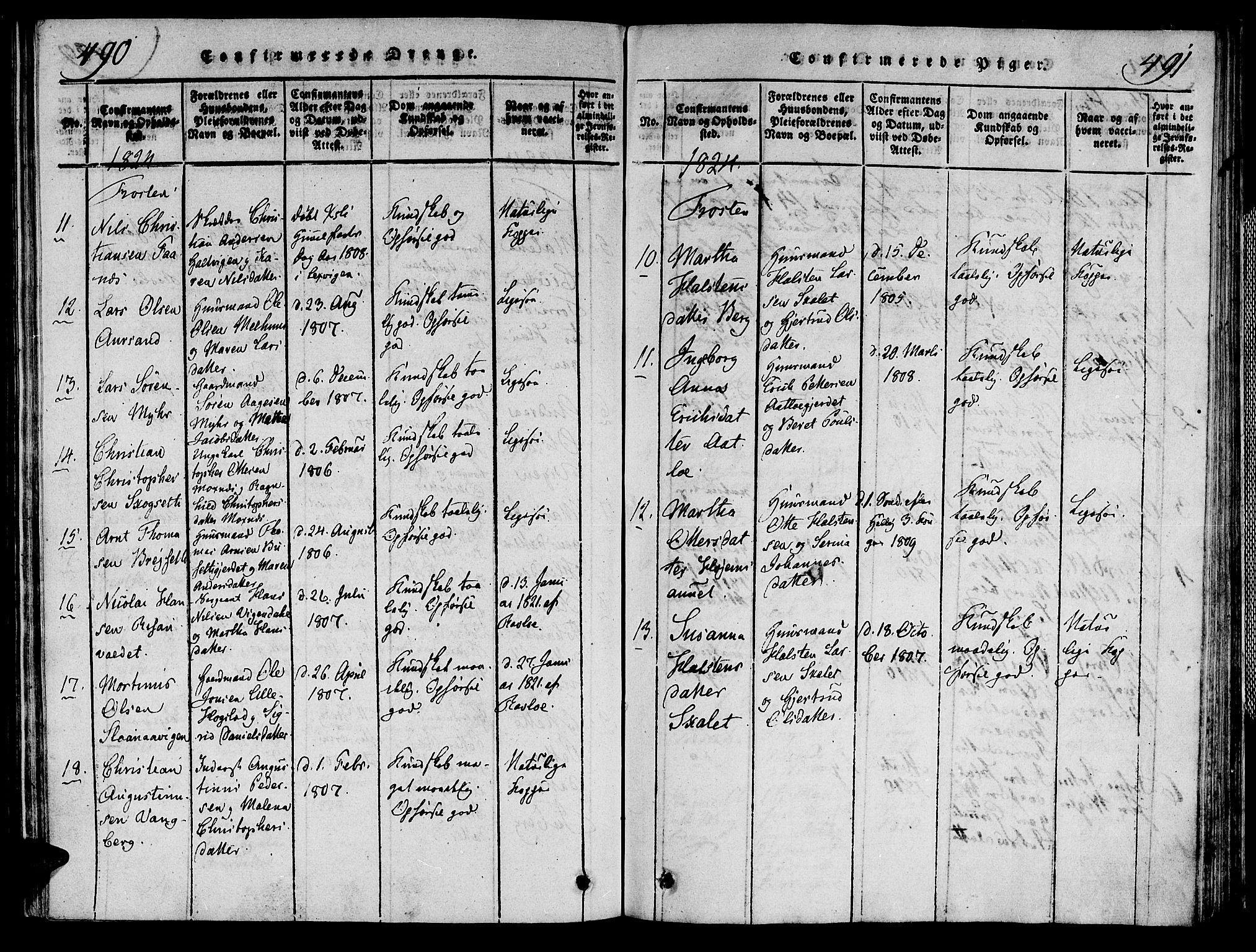 Ministerialprotokoller, klokkerbøker og fødselsregistre - Nord-Trøndelag, SAT/A-1458/713/L0112: Parish register (official) no. 713A04 /1, 1817-1827, p. 490b-491b