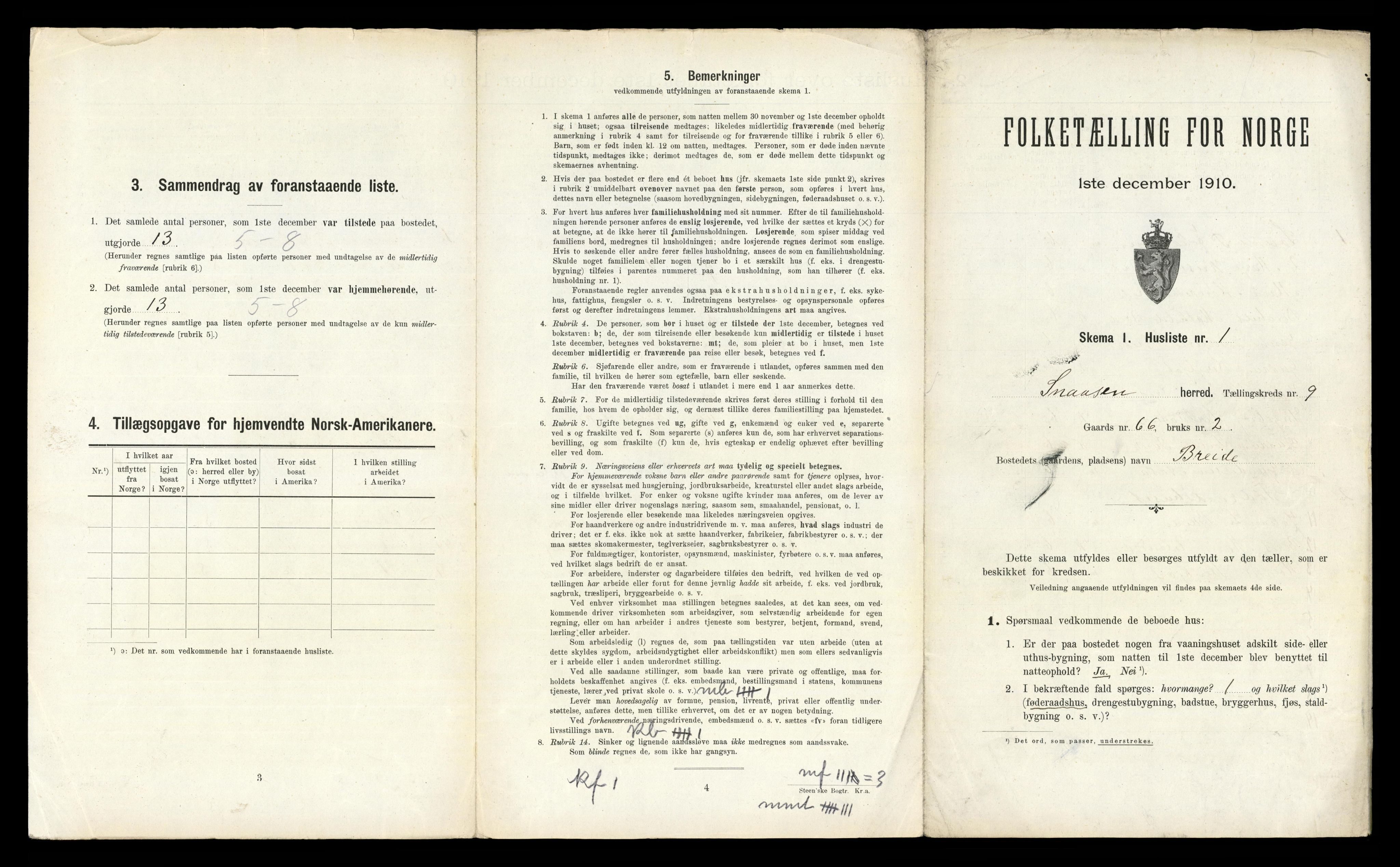 RA, 1910 census for Snåsa, 1910, p. 850