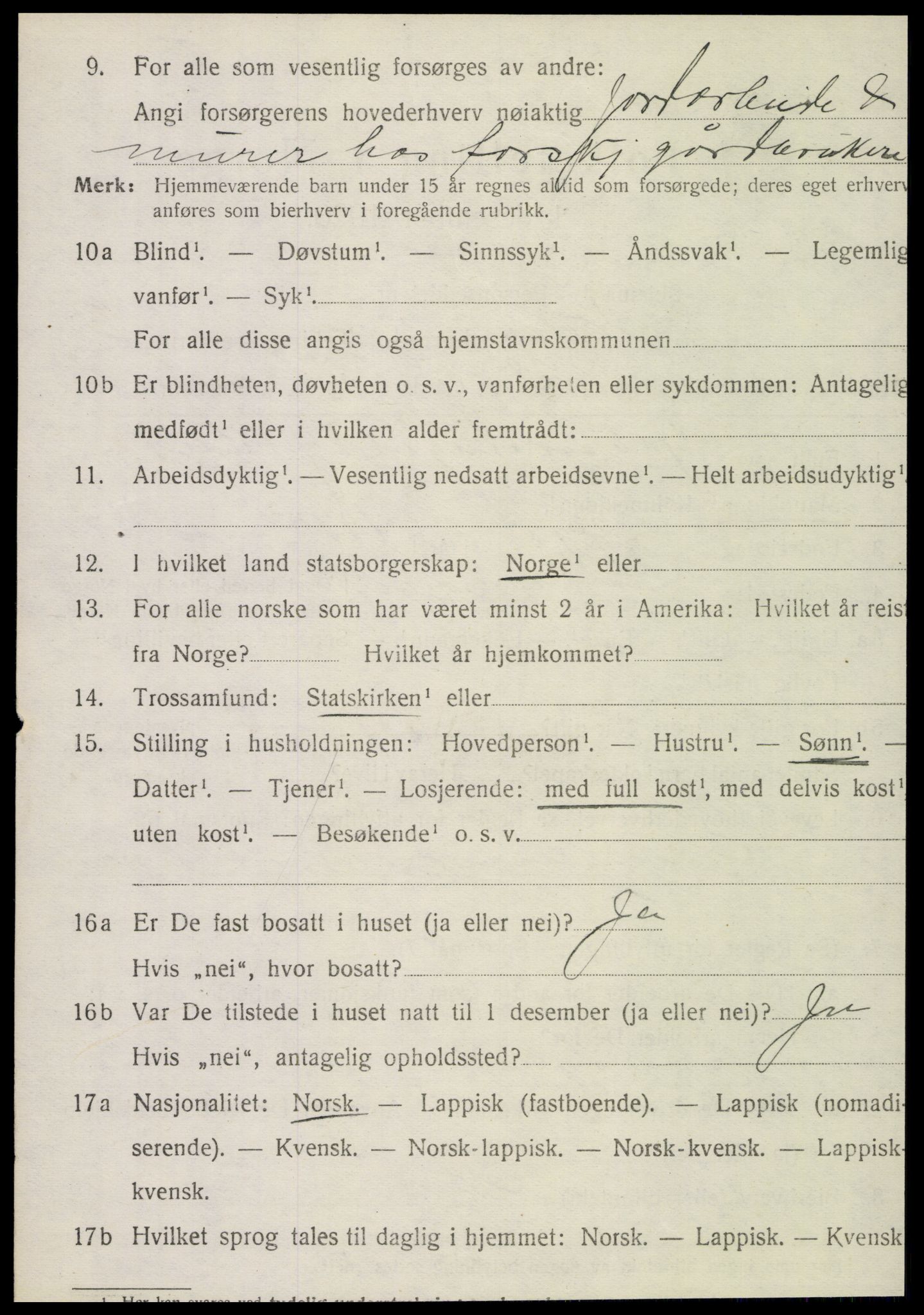 SAT, 1920 census for Nesna, 1920, p. 5746