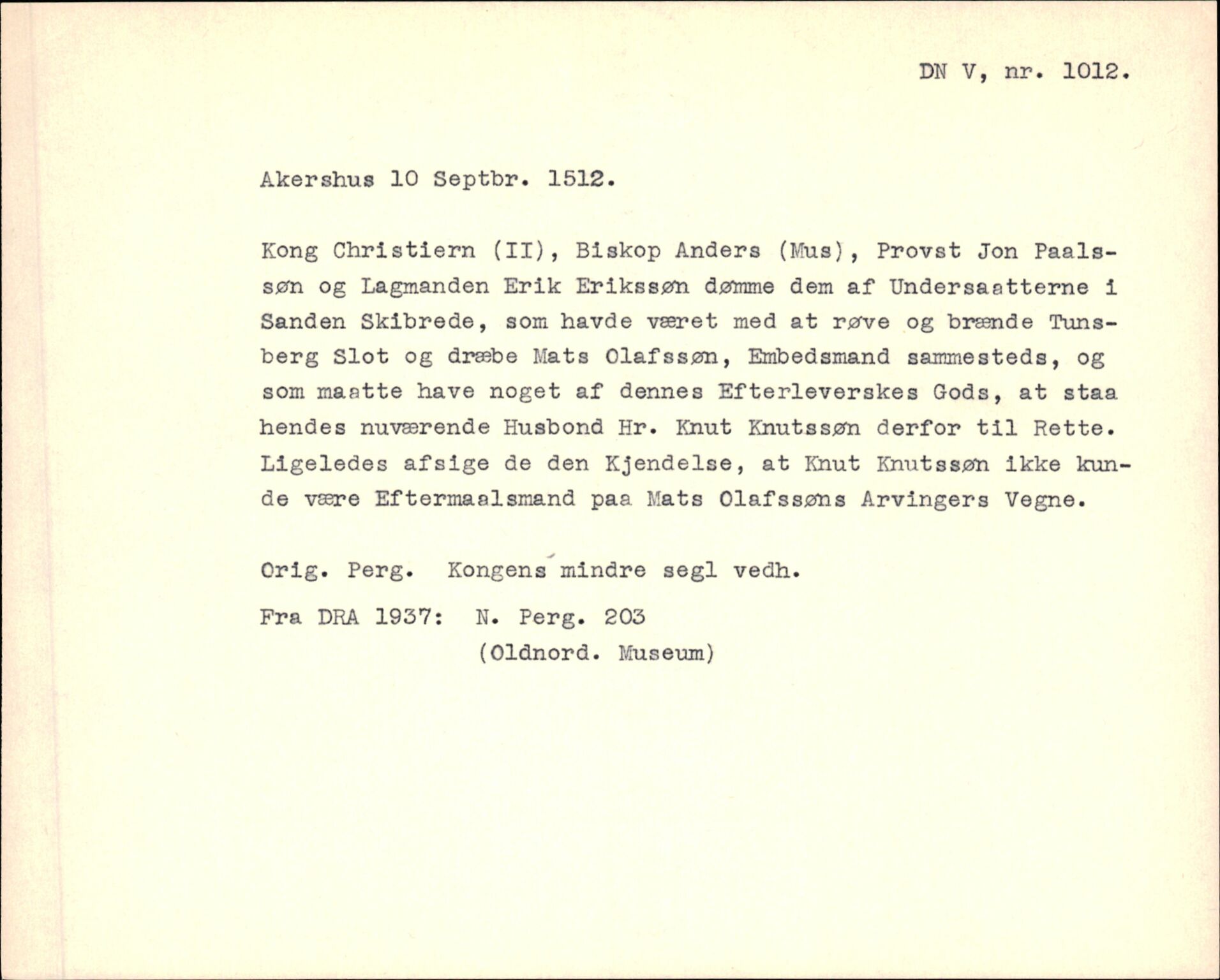 Riksarkivets diplomsamling, AV/RA-EA-5965/F35/F35f/L0003: Regestsedler: Diplomer fra DRA 1937 og 1996, p. 457