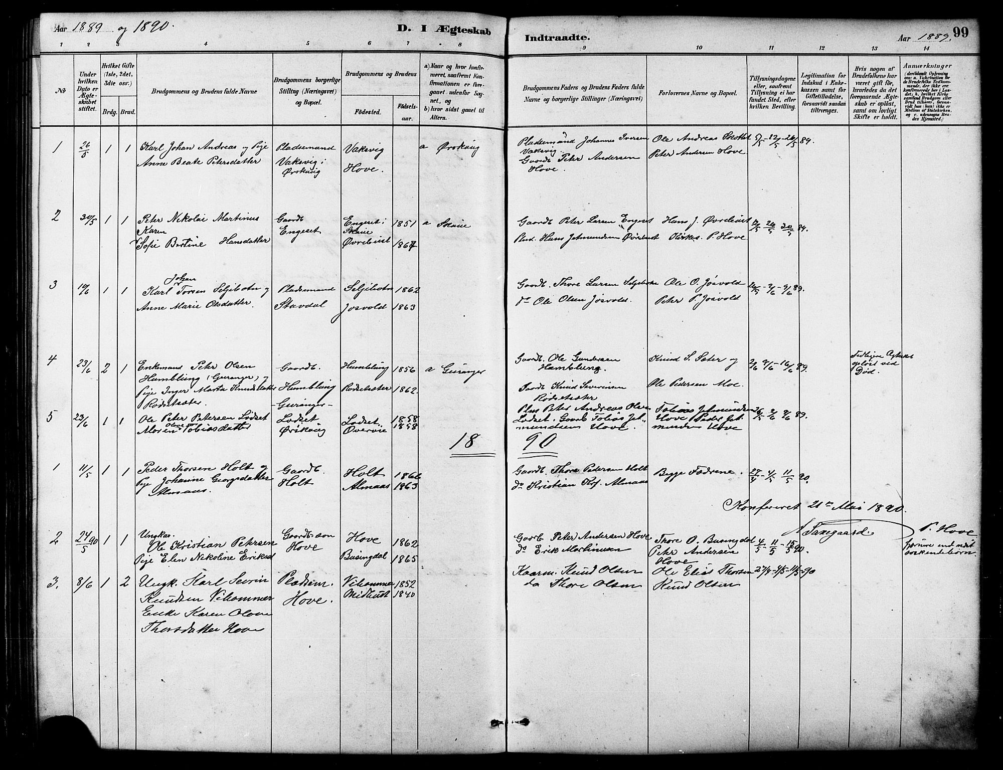 Ministerialprotokoller, klokkerbøker og fødselsregistre - Møre og Romsdal, SAT/A-1454/521/L0302: Parish register (copy) no. 521C03, 1882-1907, p. 99