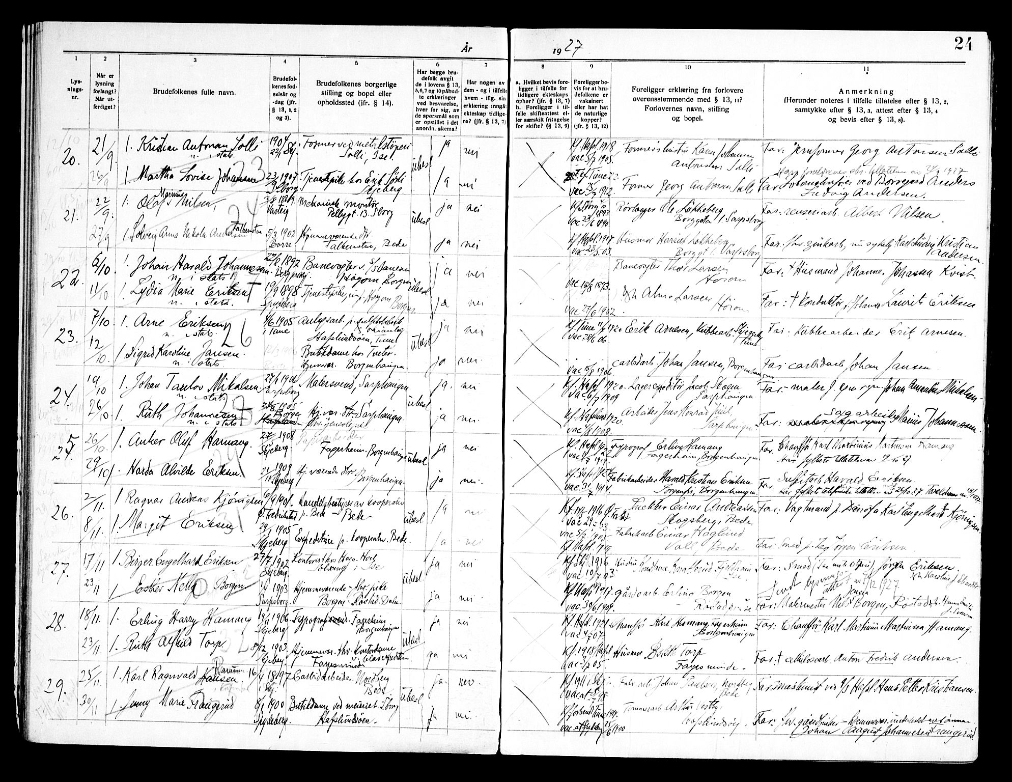 Skjeberg prestekontor Kirkebøker, SAO/A-10923/H/Hc/L0001: Banns register no. III 1, 1919-1949, p. 24