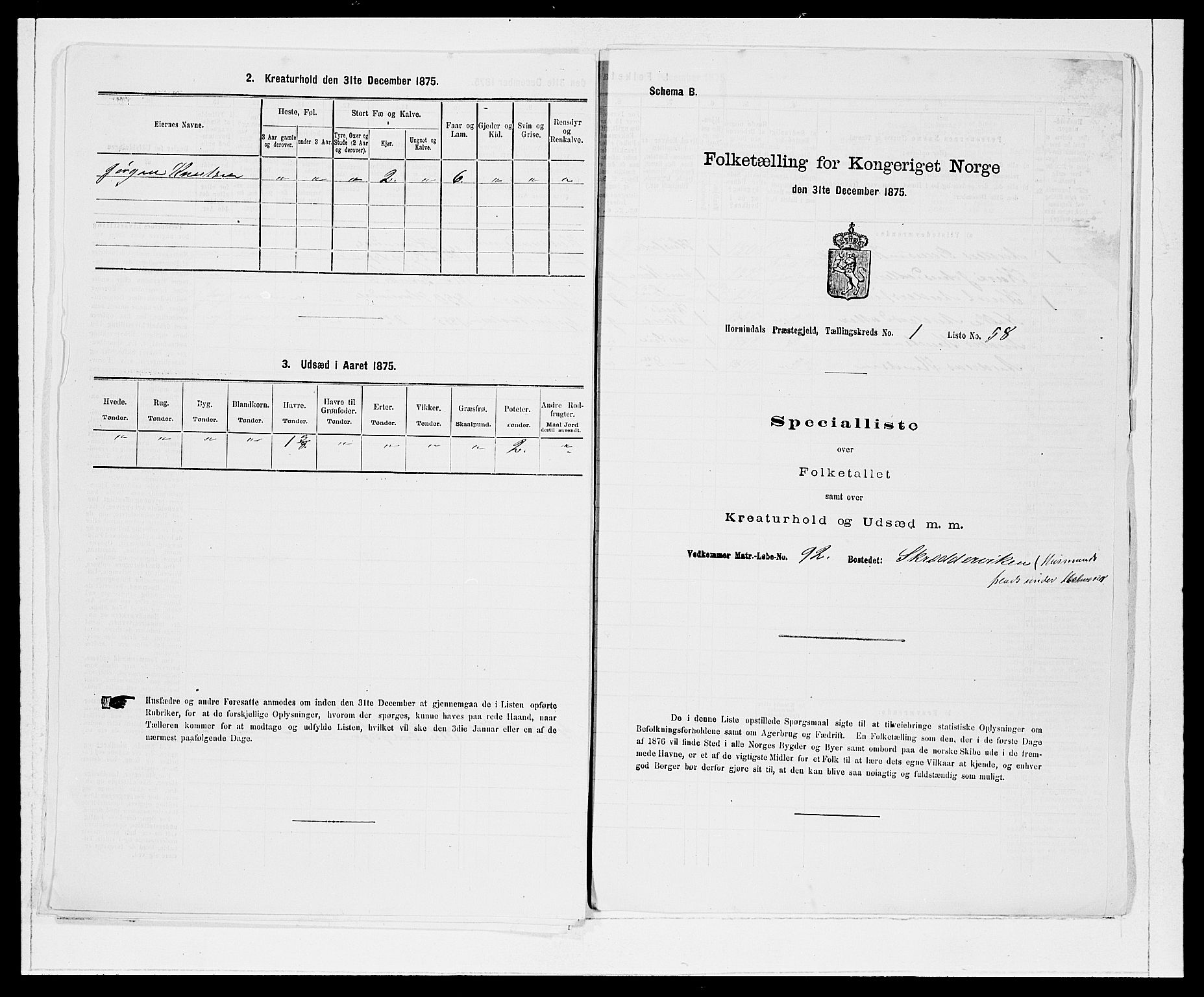 SAB, 1875 Census for 1444P Hornindal, 1875, p. 129