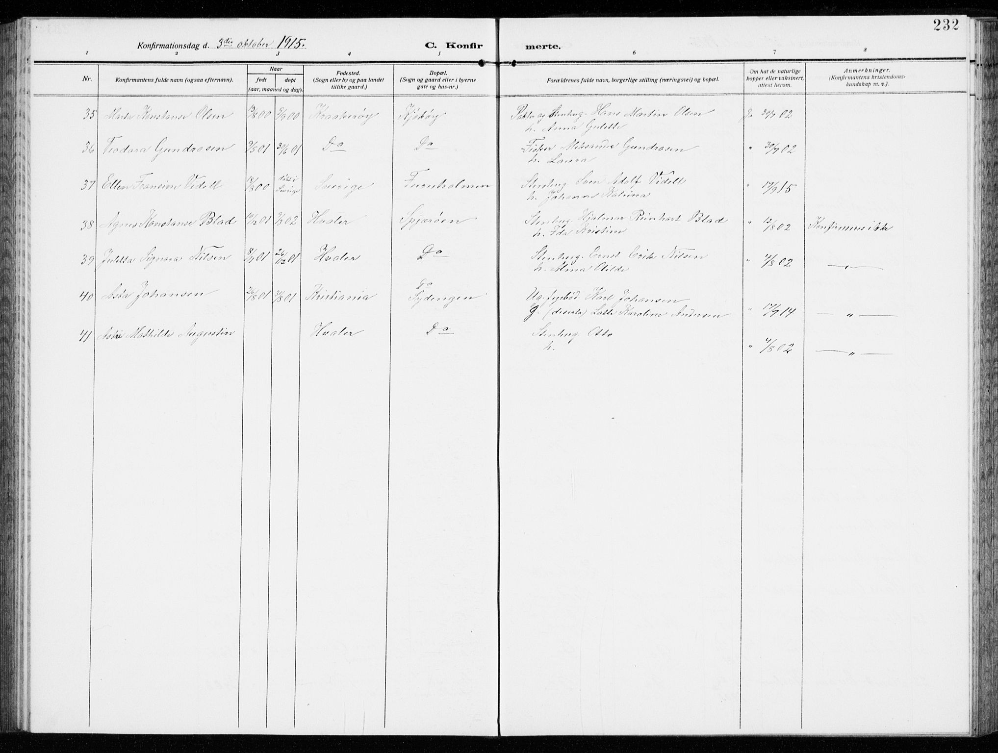 Kråkerøy prestekontor Kirkebøker, AV/SAO-A-10912/G/Ga/L0001: Parish register (copy) no. 1, 1908-1944, p. 232