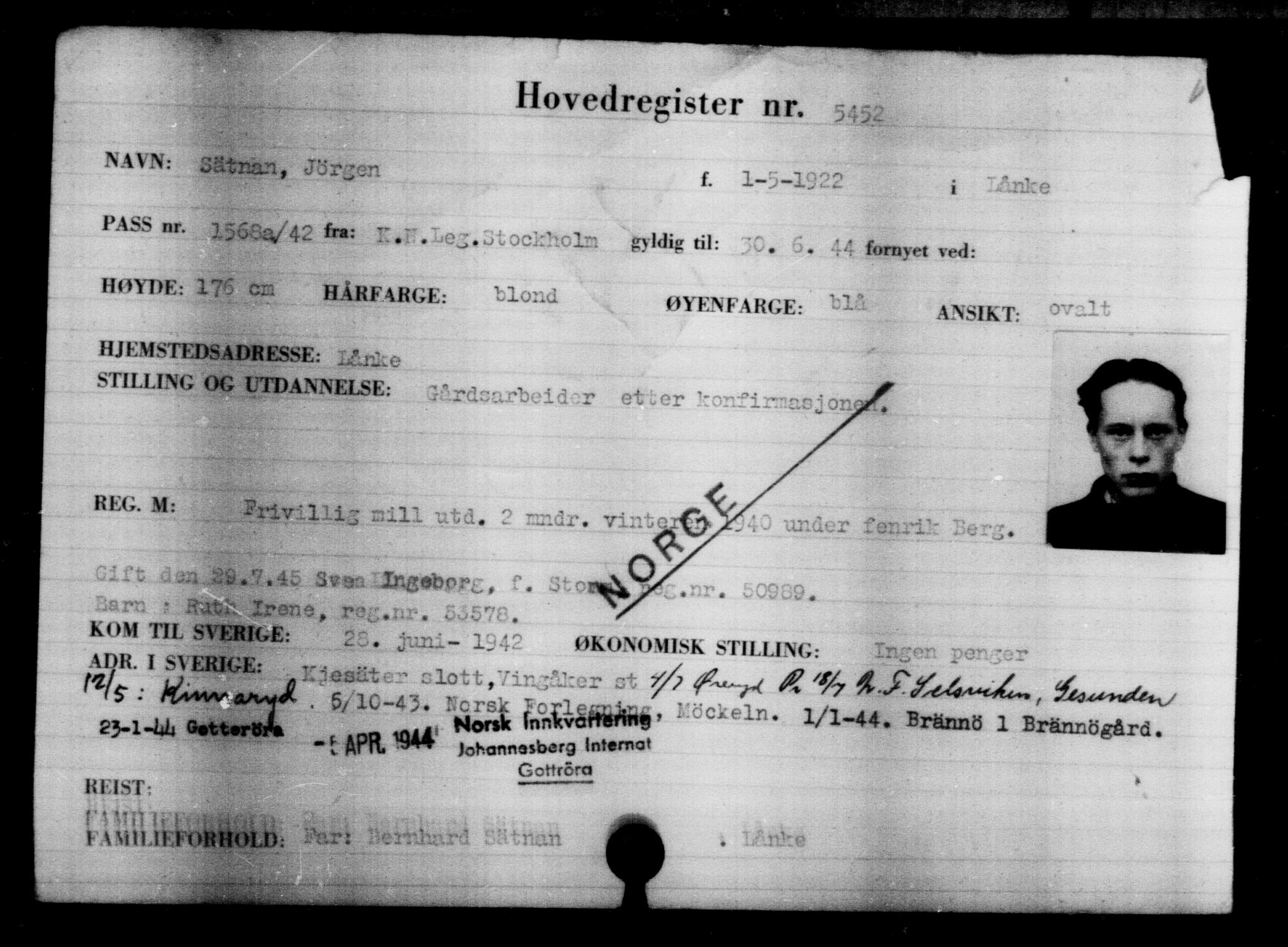 Utenriksstasjonene, Legasjonen i Stockholm, Flyktningkontoret, AV/RA-S-6753/V/Va/L0004: Kjesäterkartoteket, flyktninger med registreringsnr. 3496-6610, 1940-1945, p. 2257