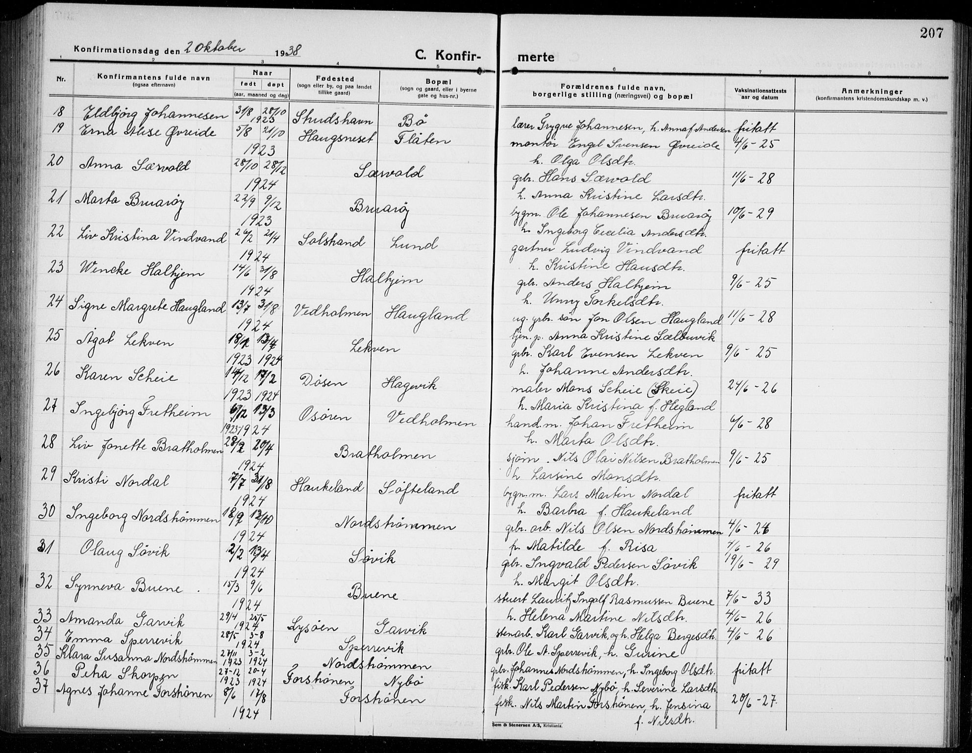 Os sokneprestembete, AV/SAB-A-99929: Parish register (copy) no. A 5, 1923-1941, p. 207