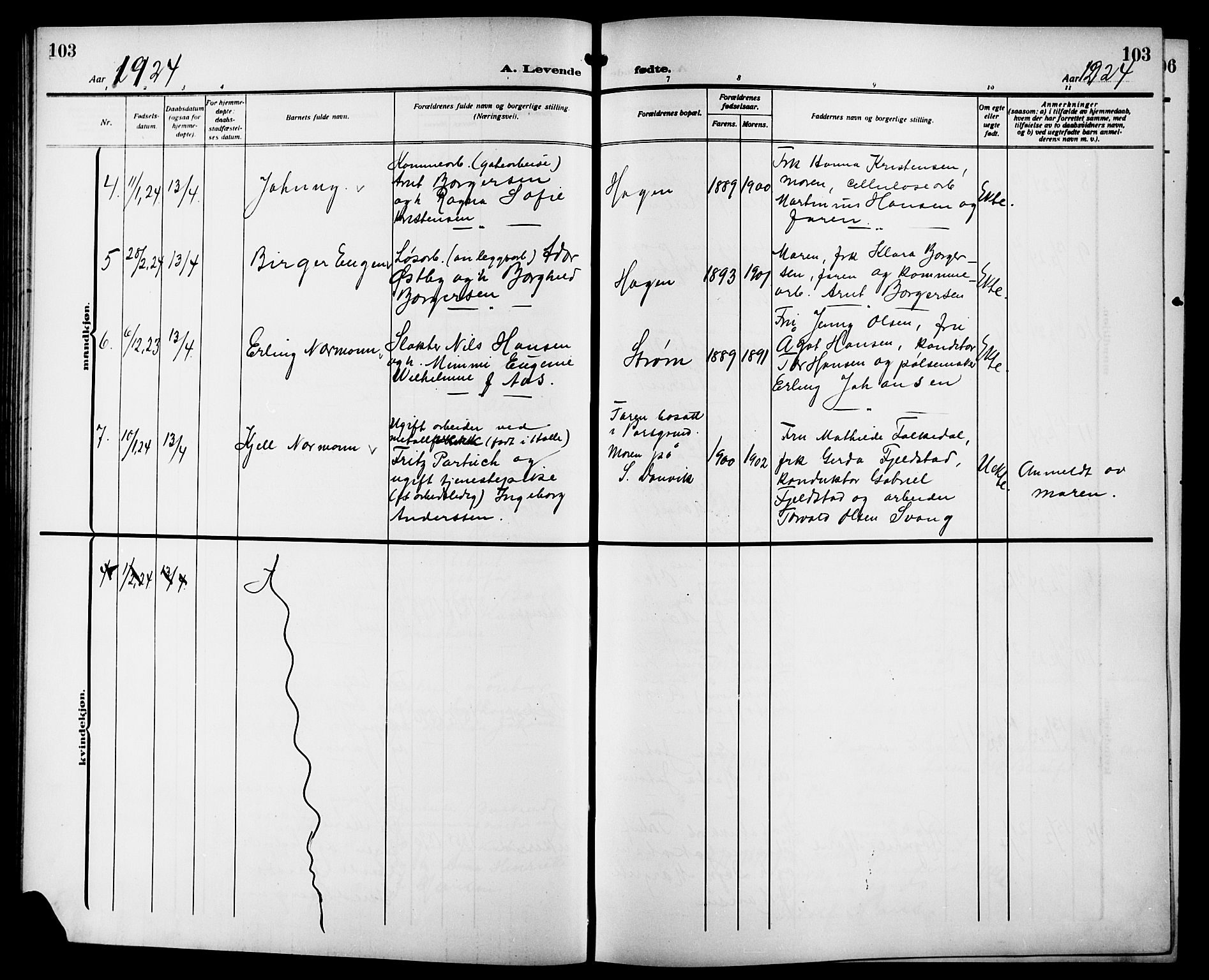 Strømsgodset kirkebøker, SAKO/A-324/G/Ga/L0003: Parish register (copy) no. 3, 1911-1926, p. 103