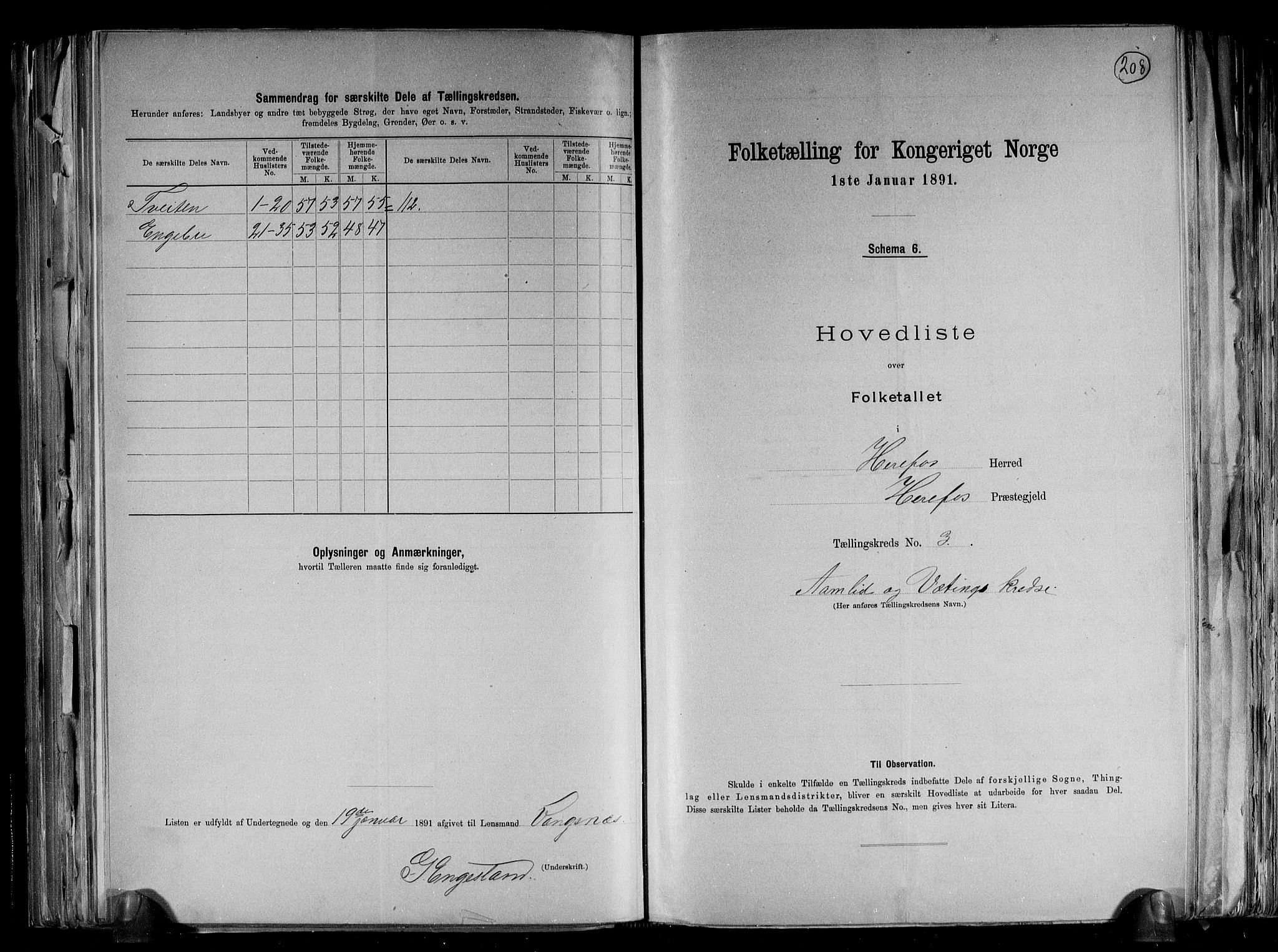 RA, 1891 census for 0933 Herefoss, 1891, p. 9