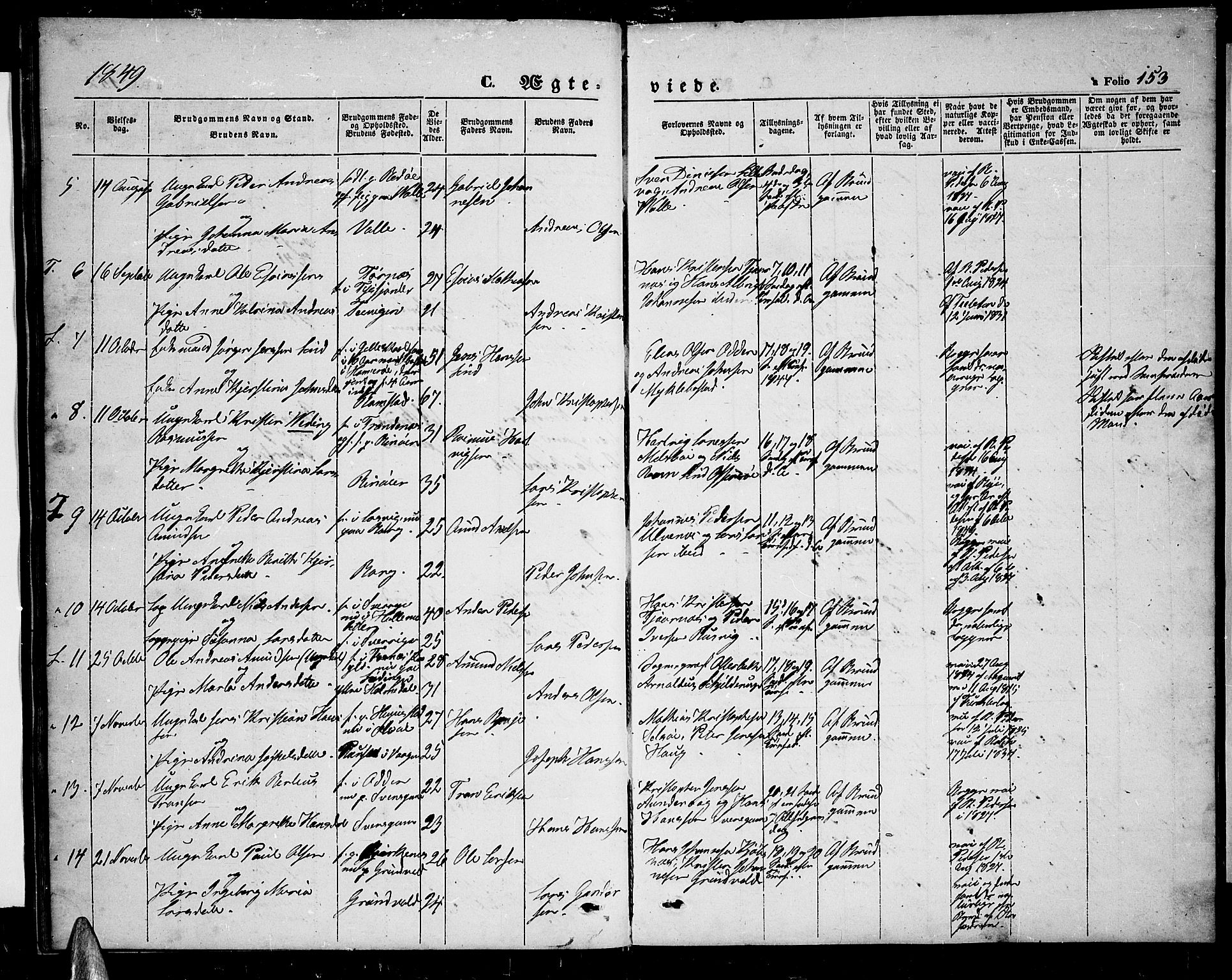 Ministerialprotokoller, klokkerbøker og fødselsregistre - Nordland, AV/SAT-A-1459/872/L1045: Parish register (copy) no. 872C01, 1840-1851, p. 153