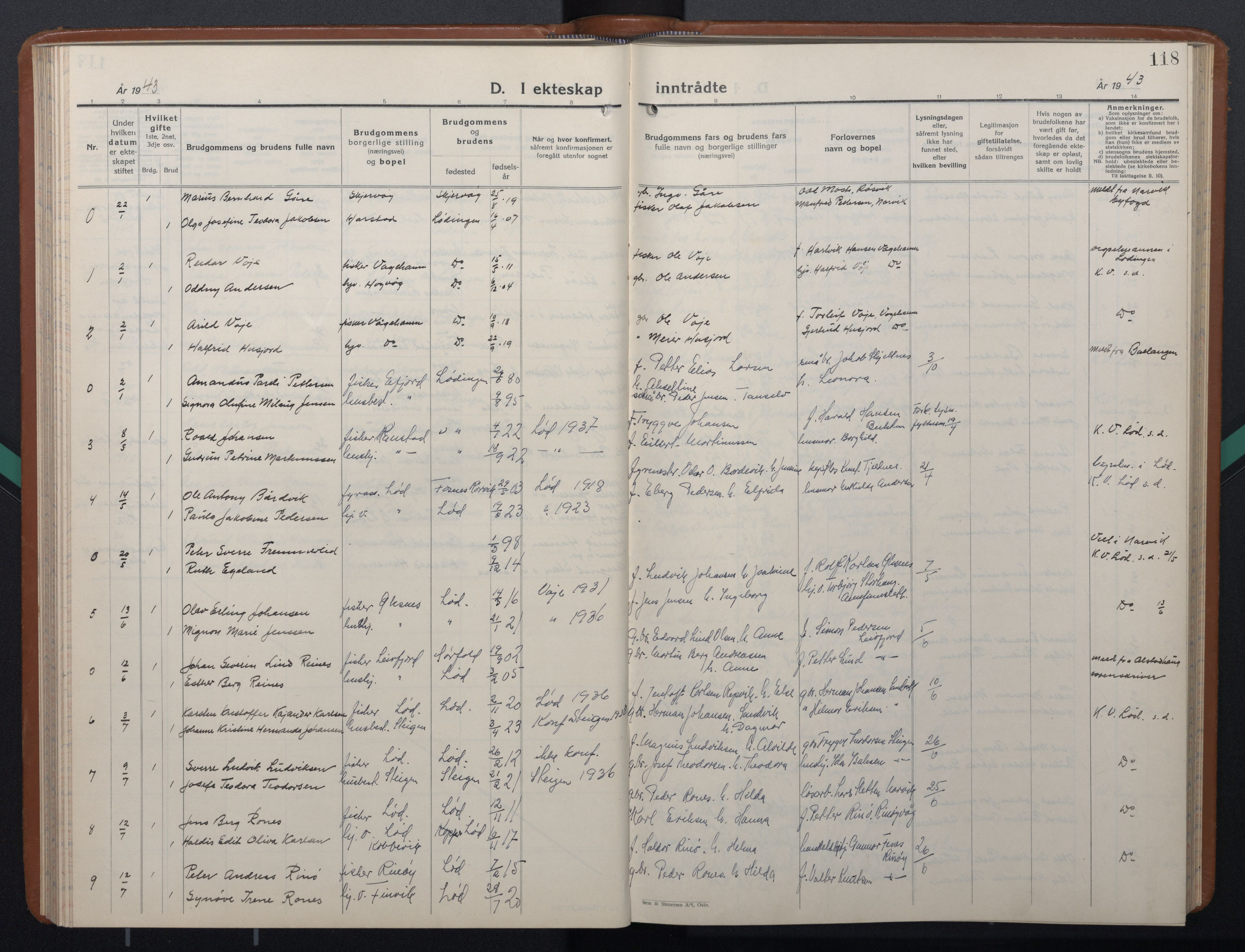 Ministerialprotokoller, klokkerbøker og fødselsregistre - Nordland, AV/SAT-A-1459/872/L1051: Parish register (copy) no. 872C07, 1939-1947, p. 118