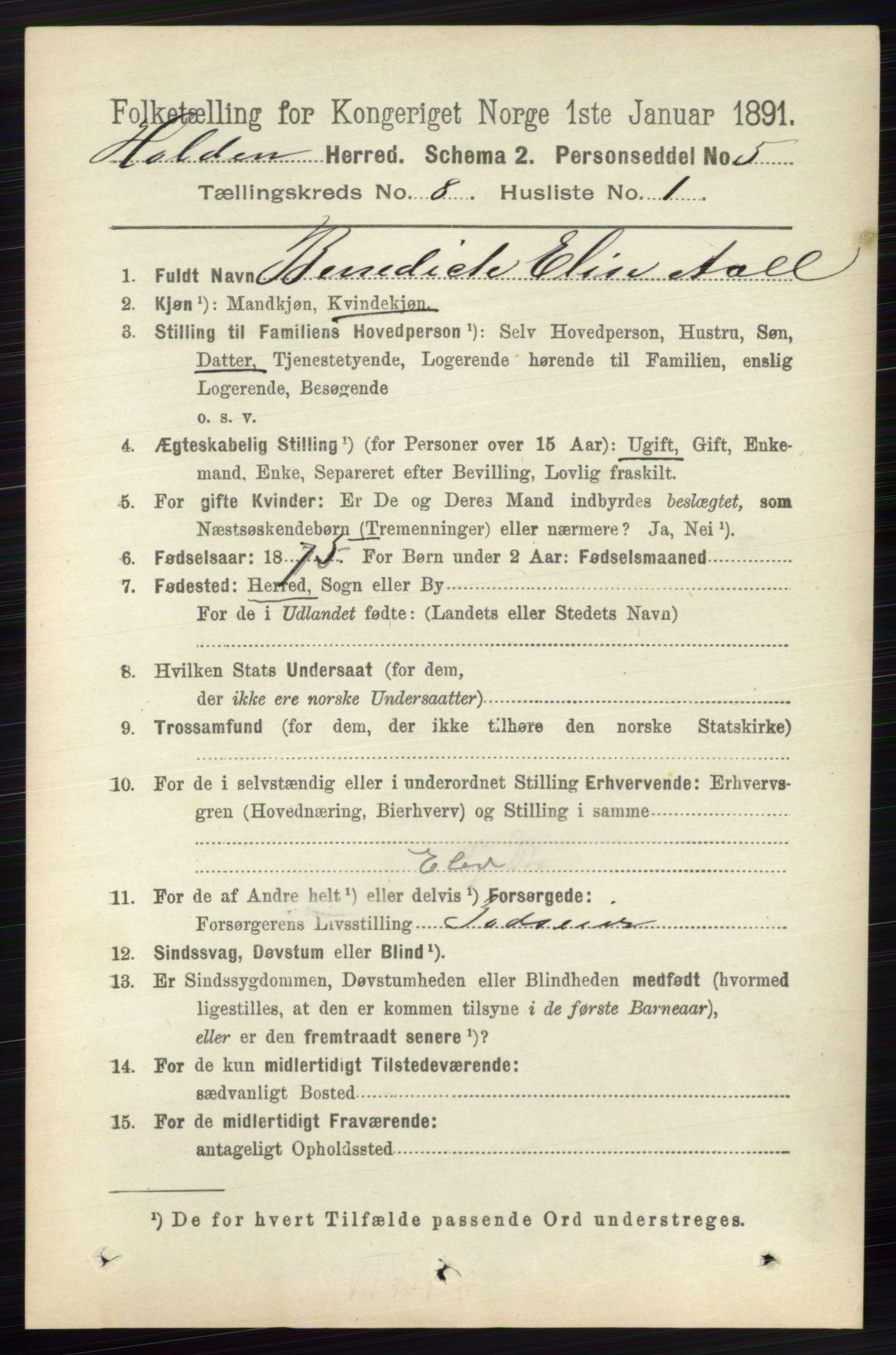 RA, 1891 census for 0819 Holla, 1891, p. 3654