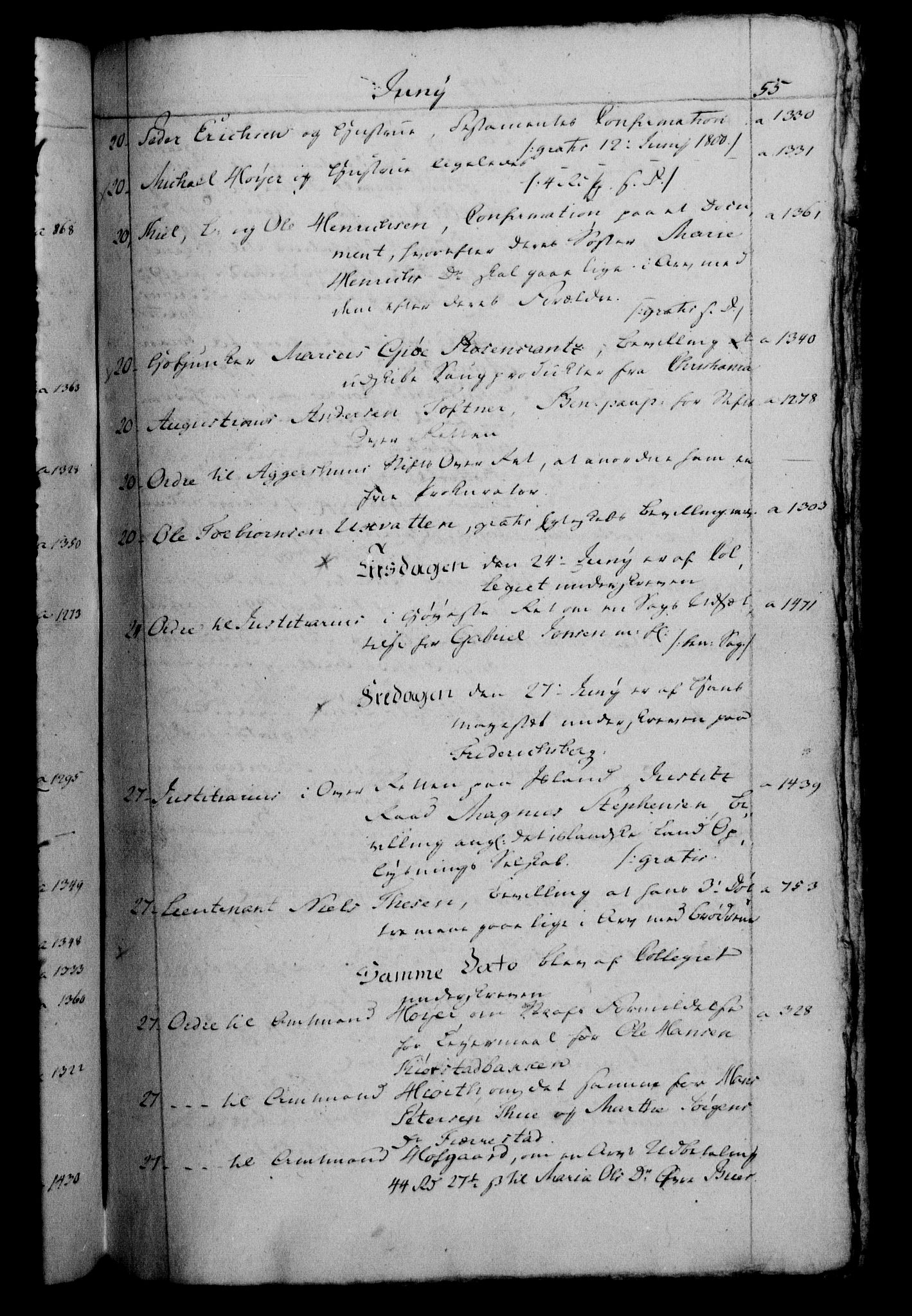 Danske Kanselli 1800-1814, RA/EA-3024/H/Hf/Hfb/Hfbc/L0001: Underskrivelsesbok m. register, 1800, p. 55