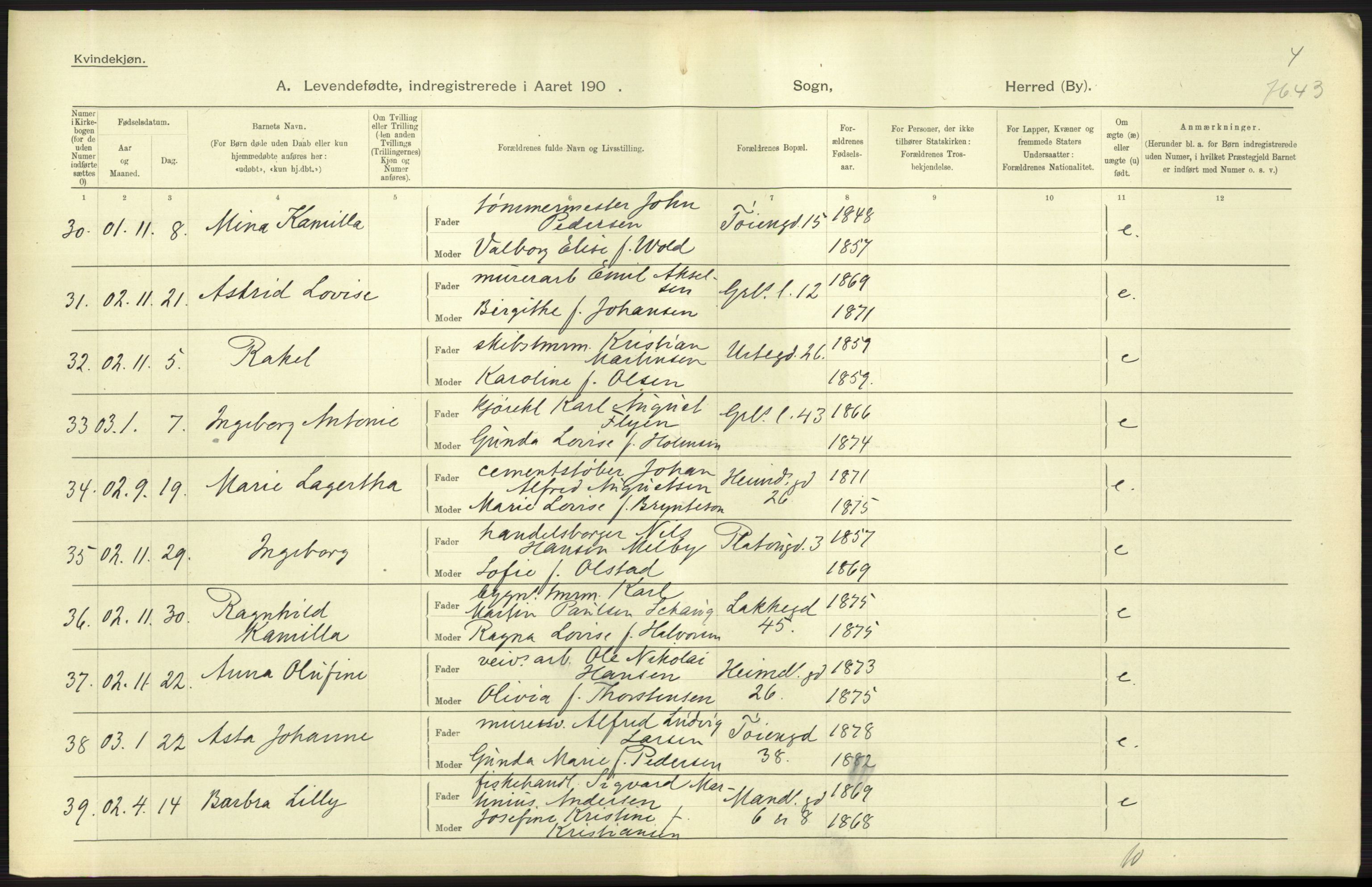 Statistisk sentralbyrå, Sosiodemografiske emner, Befolkning, AV/RA-S-2228/D/Df/Dfa/Dfaa/L0003: Kristiania: Fødte, 1903, p. 625