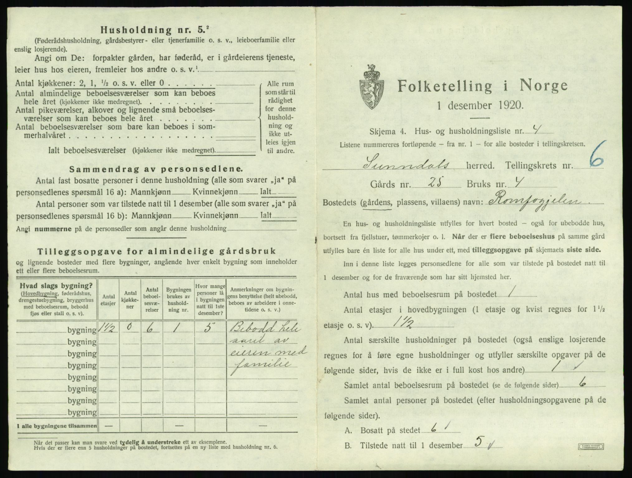 SAT, 1920 census for Sunndal, 1920, p. 592