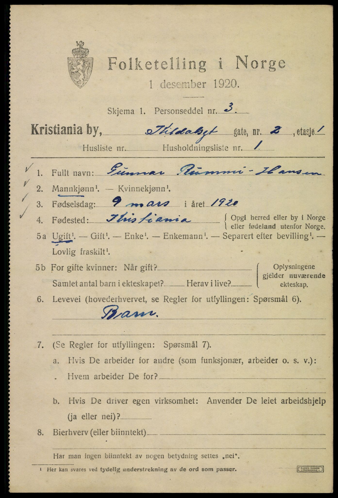 SAO, 1920 census for Kristiania, 1920, p. 332107