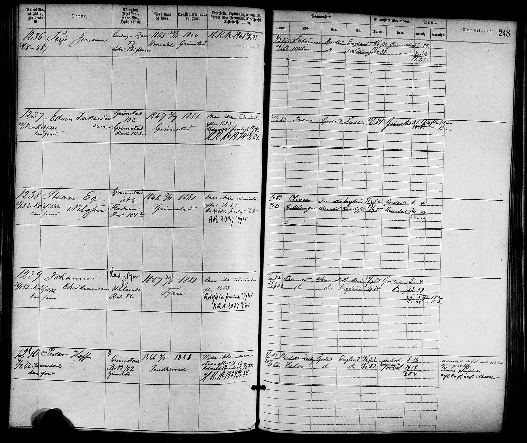 Grimstad mønstringskrets, SAK/2031-0013/F/Fa/L0001: Annotasjonsrulle nr 1-1920 med register, F-1, 1870-1892, p. 278