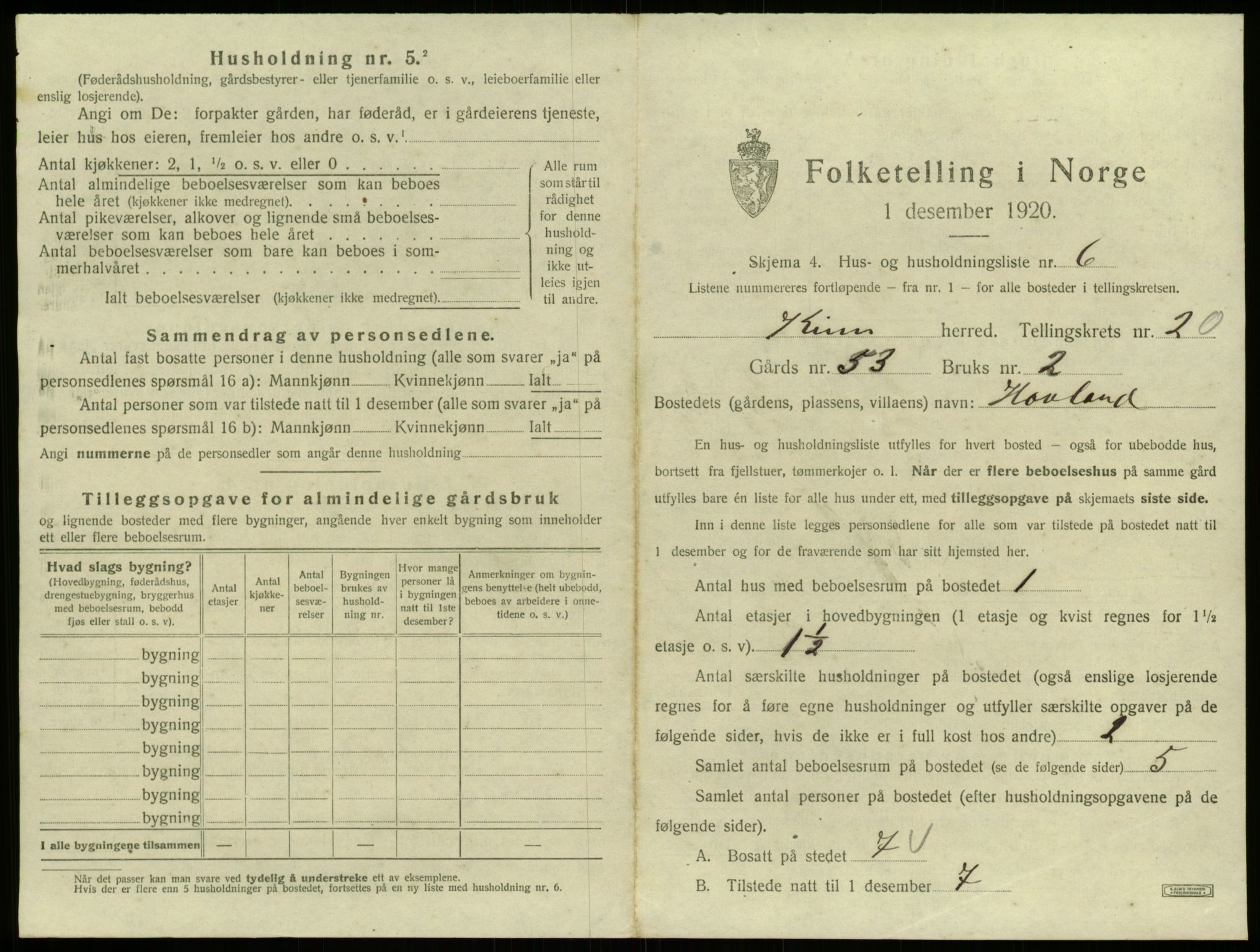 SAB, 1920 census for Kinn, 1920, p. 993